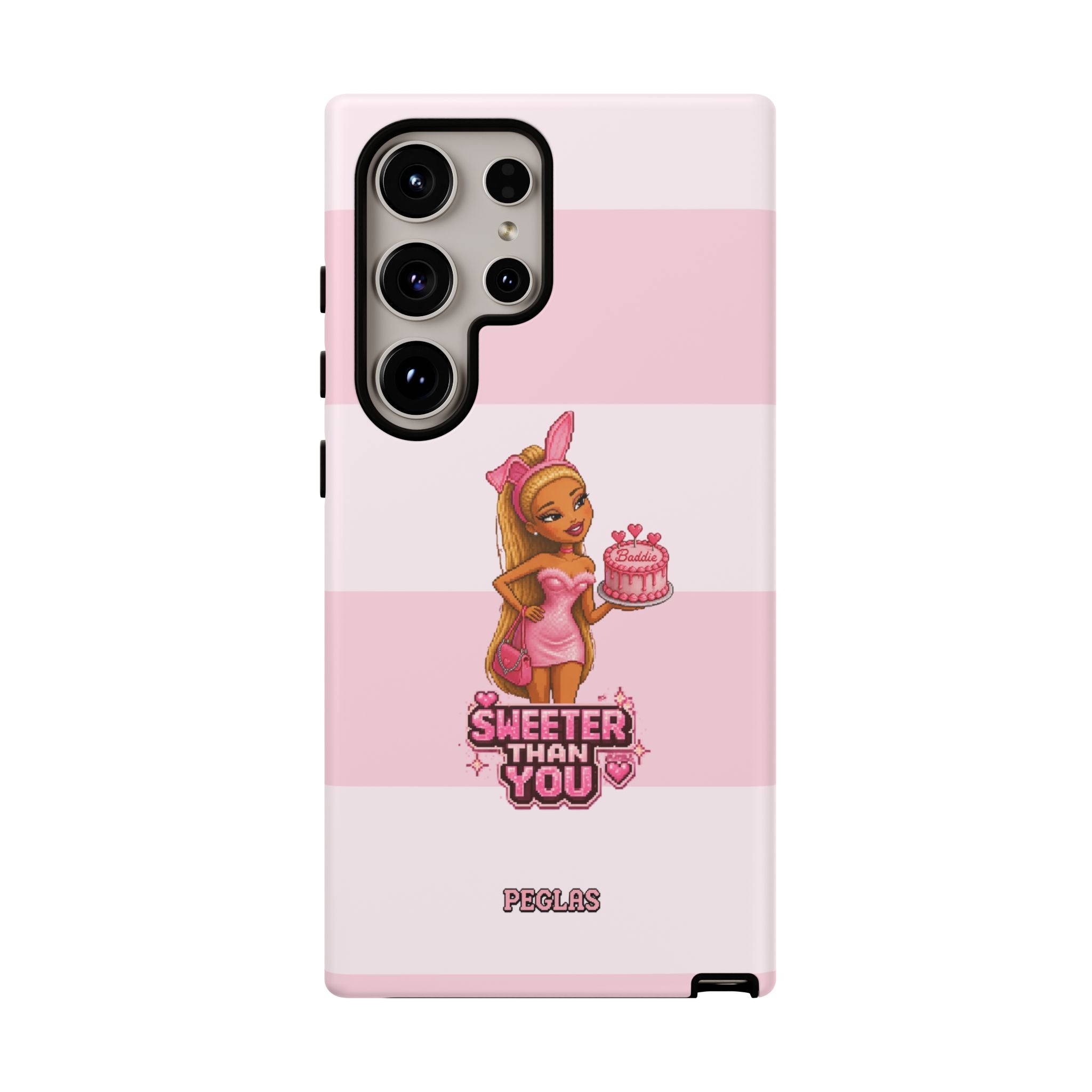 Phone Case — “Sweeter Than You” Pink Striped Cute Cake Girl Protective Cover