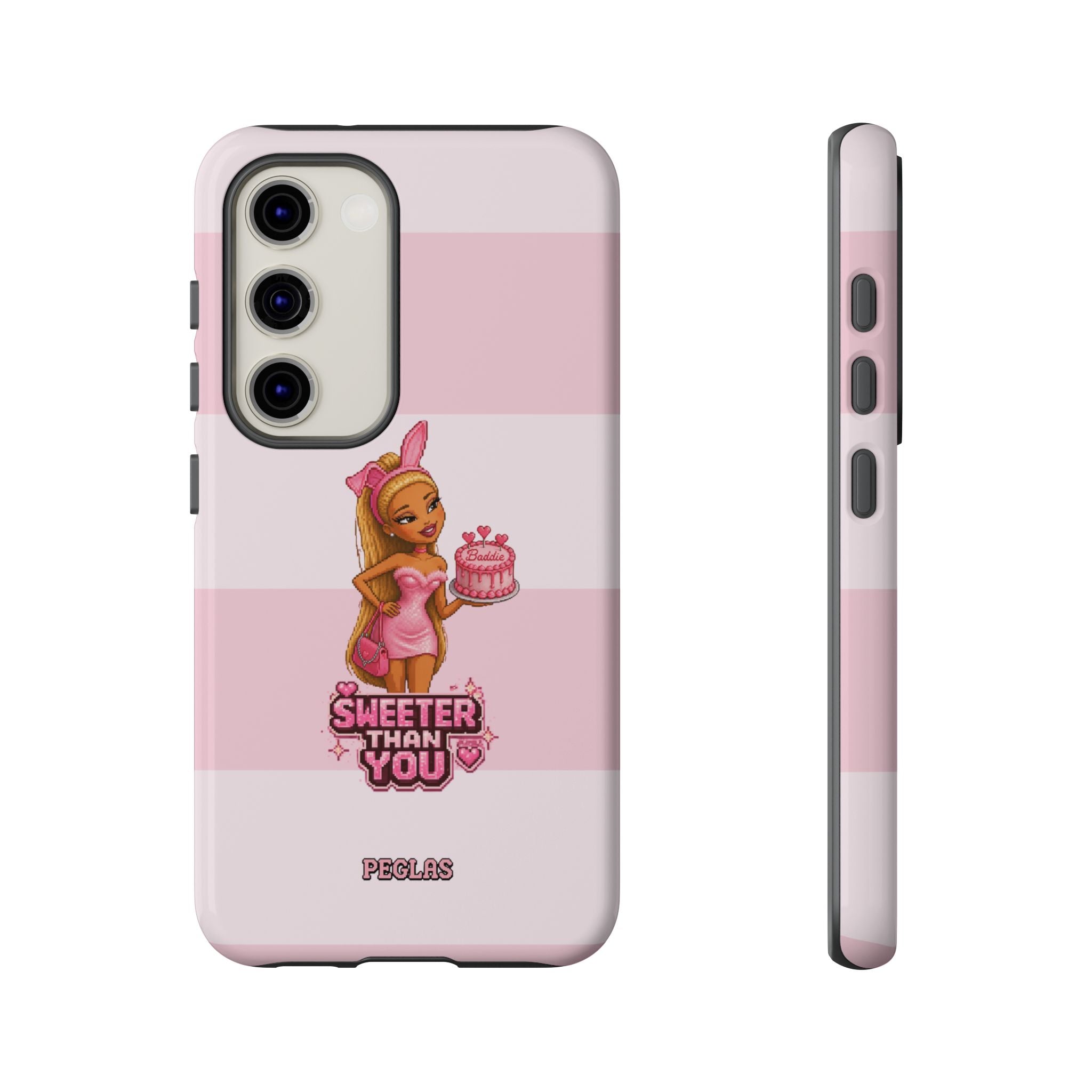 Phone Case — “Sweeter Than You” Pink Striped Cute Cake Girl Protective Cover