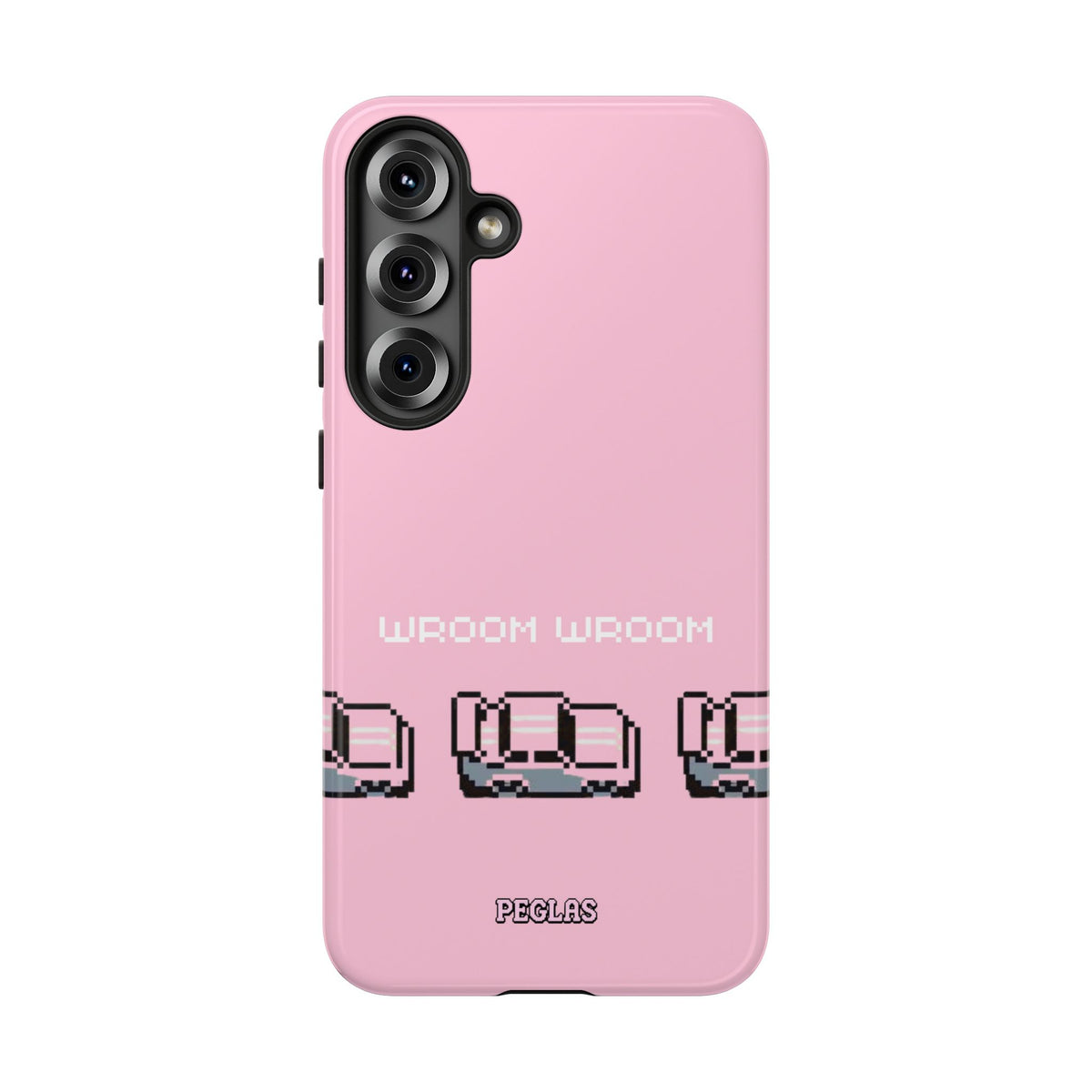 Pink Retro Pixel Cars Phone Case — "Wroom Wroom" Tough Protective Cover