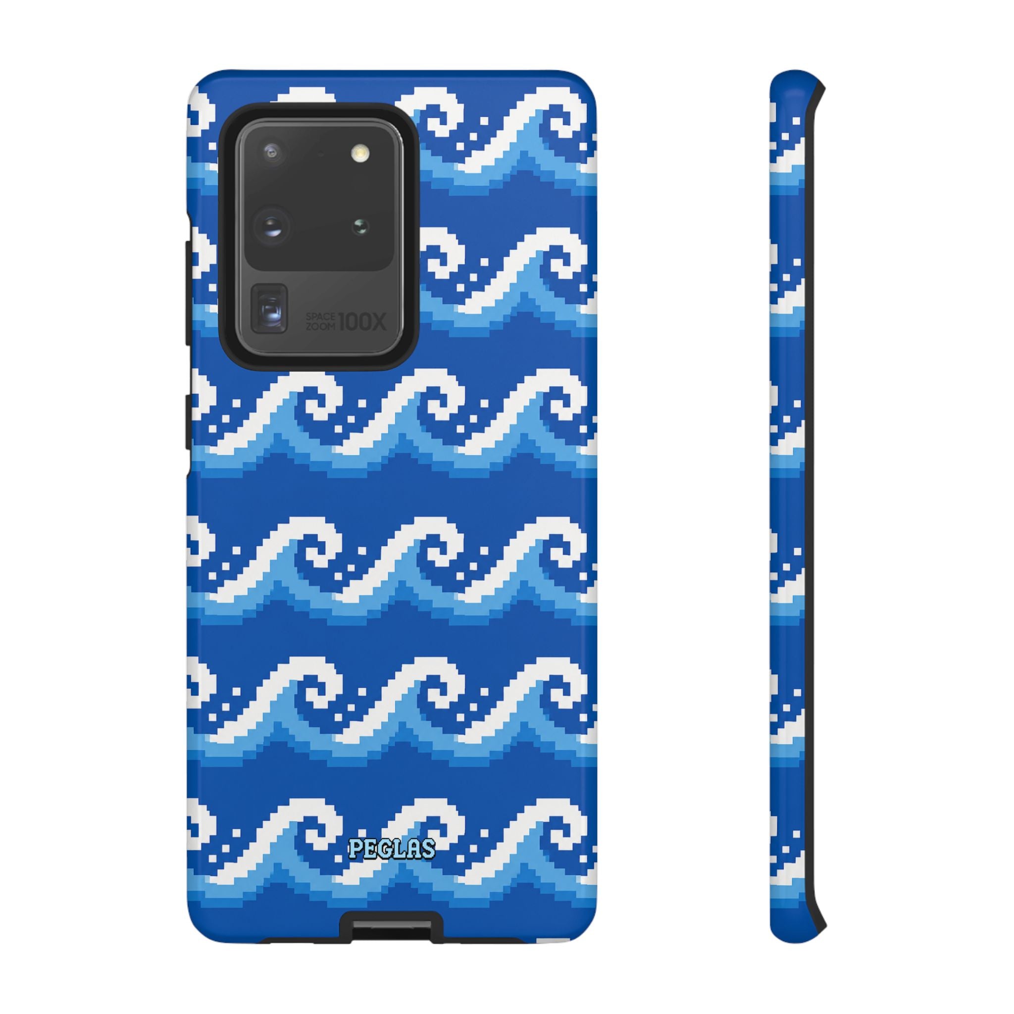 Pixel Wave Phone Case — Blue Ocean Retro Pixel Art iPhone Cover