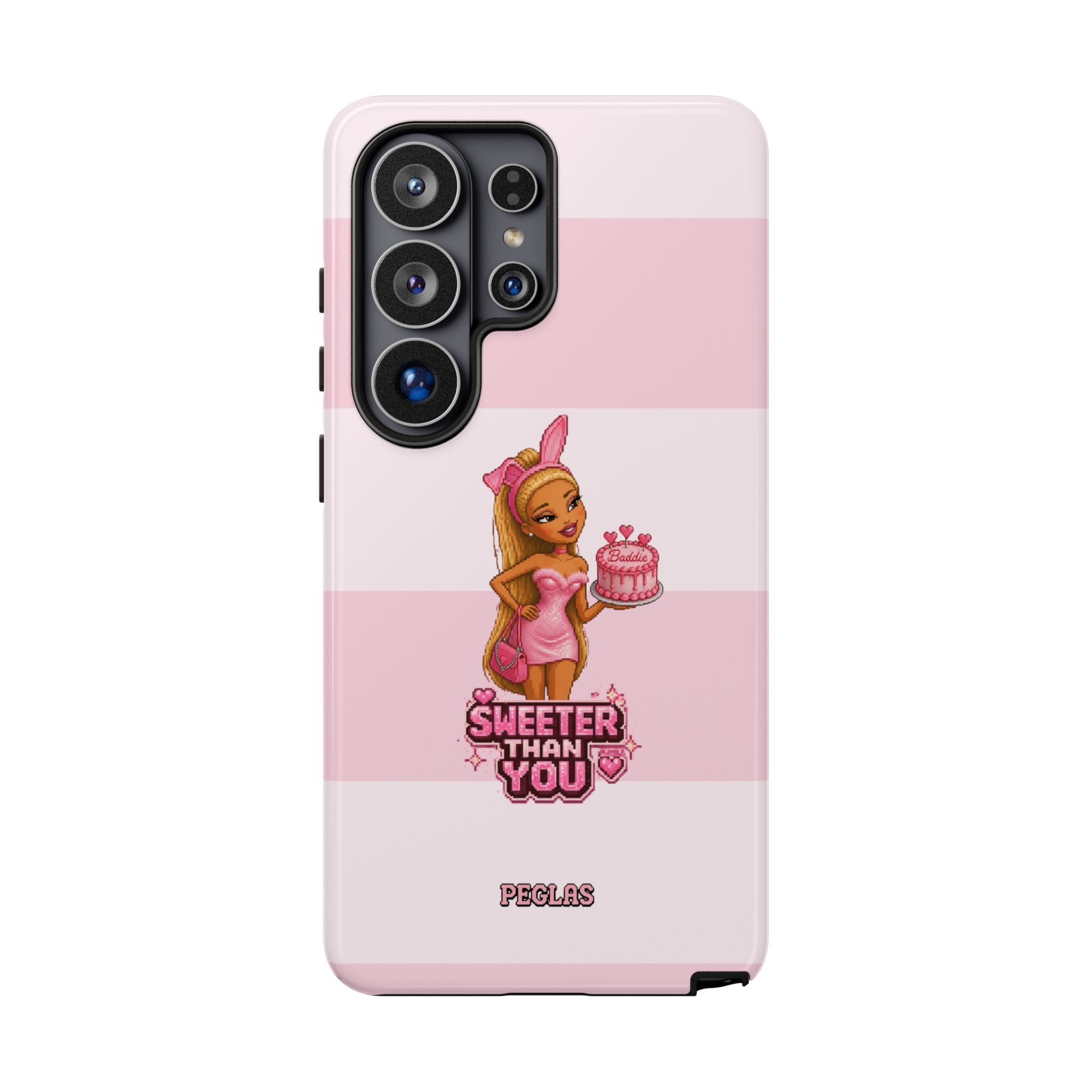 Phone Case — “Sweeter Than You” Pink Striped Cute Cake Girl Protective Cover