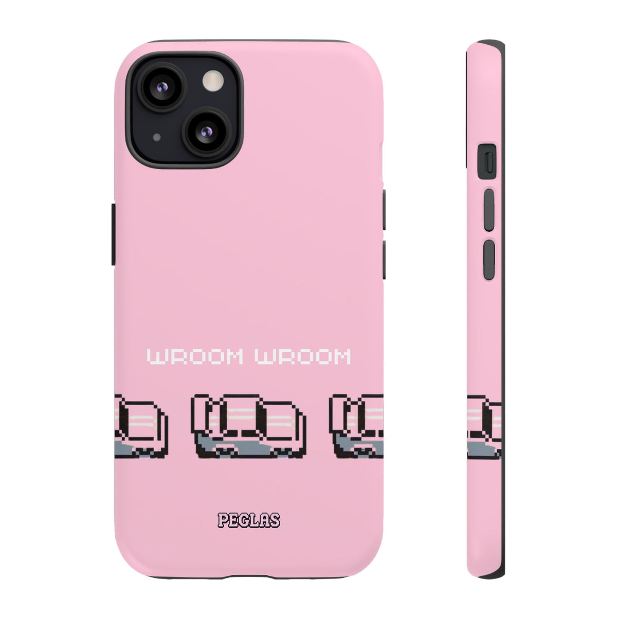 Pink Retro Pixel Cars Phone Case — "Wroom Wroom" Tough Protective Cover