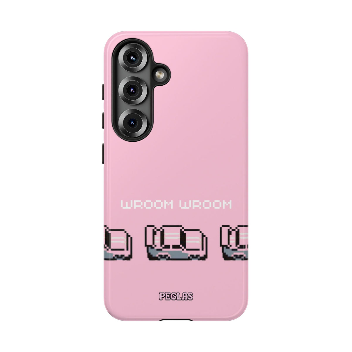 Pink Retro Pixel Cars Phone Case — "Wroom Wroom" Tough Protective Cover