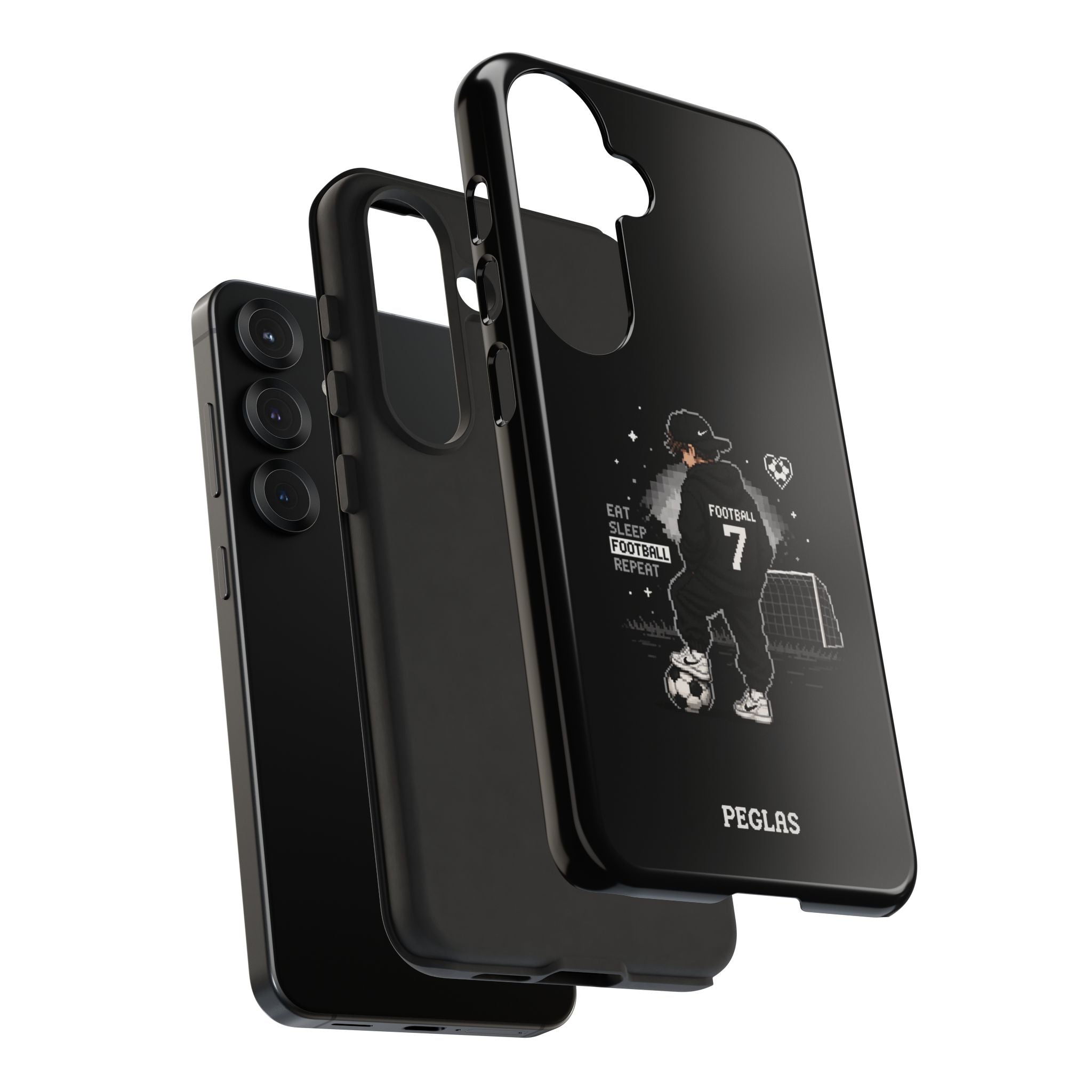 Football Player Phone Case - 'Eat Sleep Football Repeat' Black Tough Case, Soccer Goal Graphic