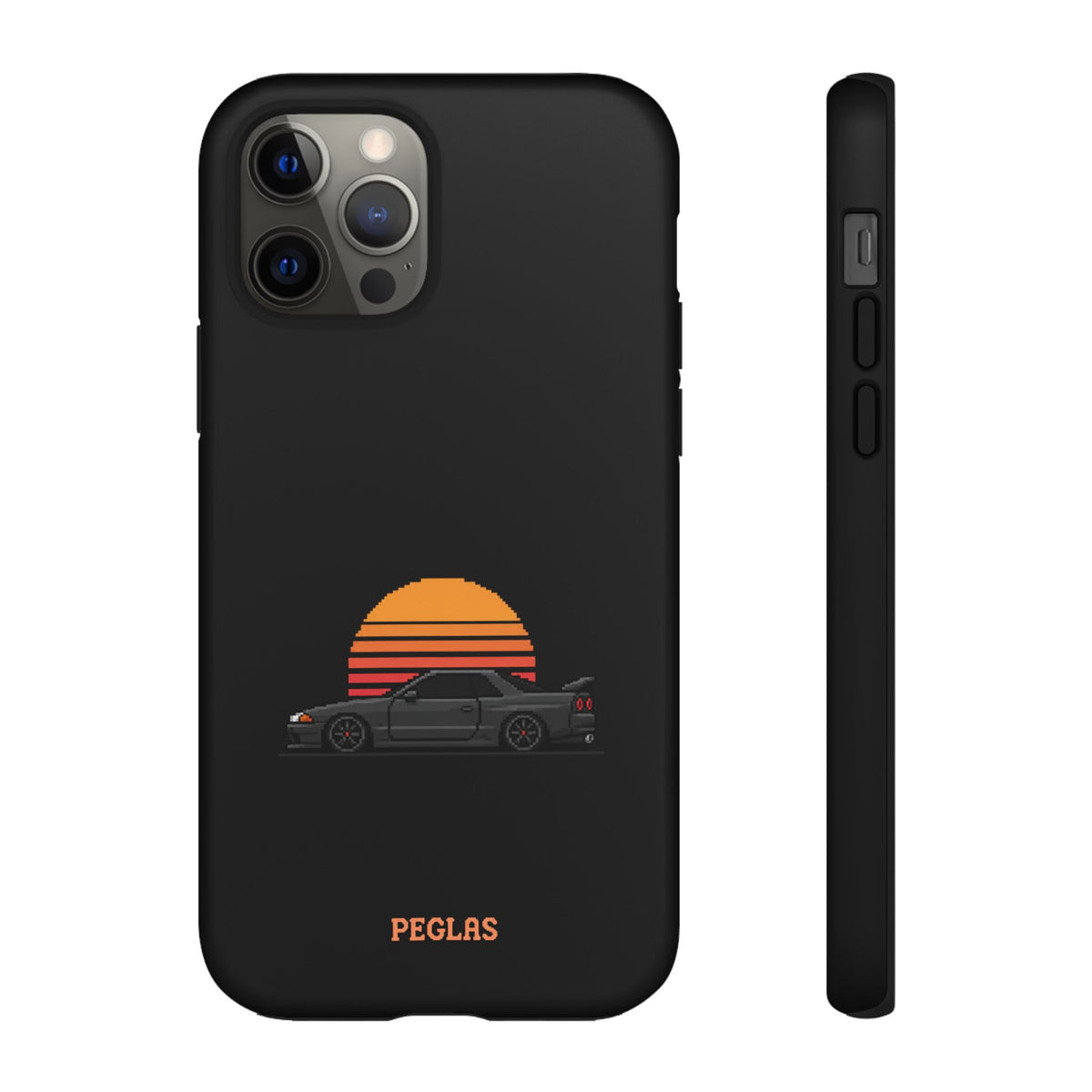 Vintage Black Sports Car Phone Case — Retro Sunset Design