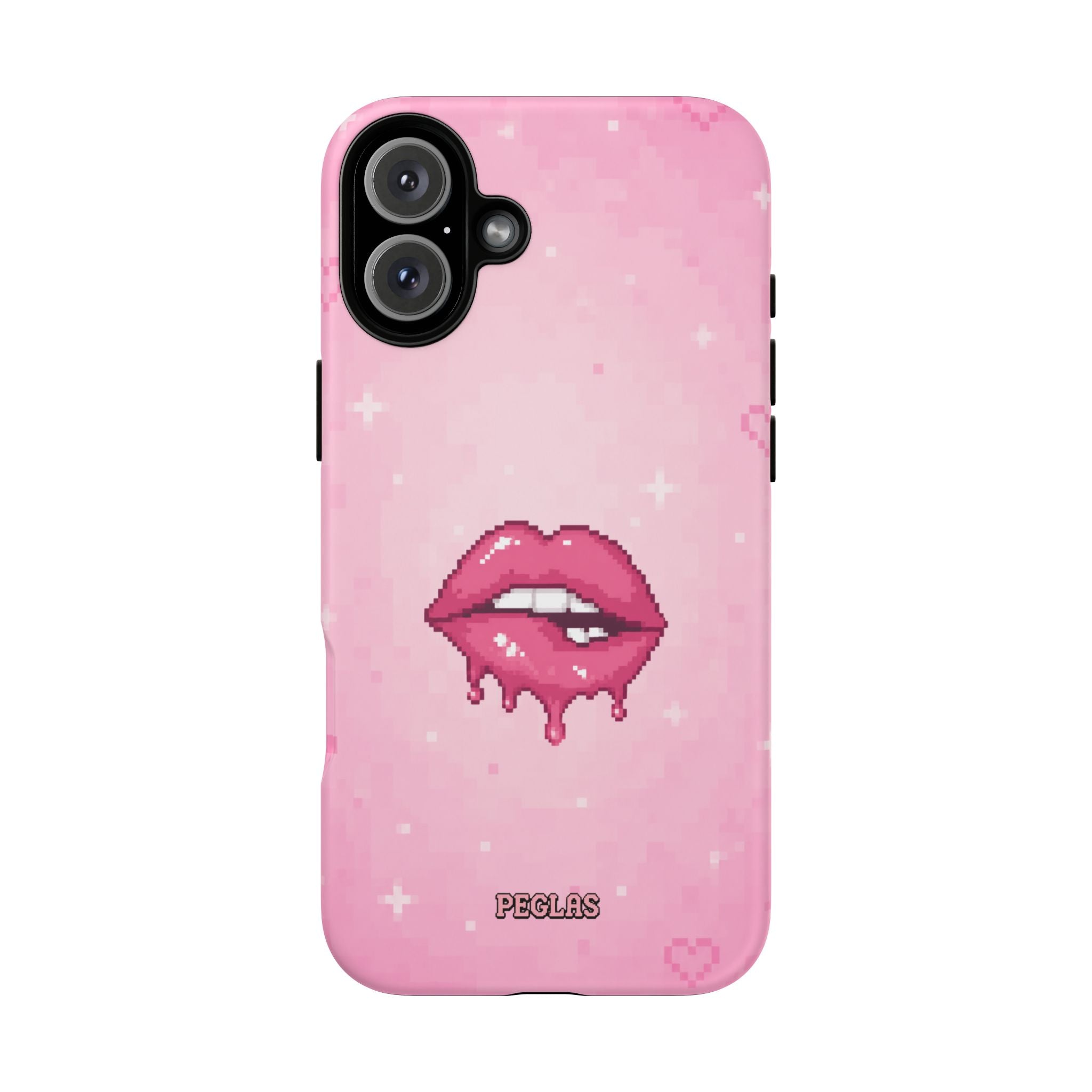 Pink Drip Lips Phone Case — Cute Pixel Art Protective Tough Case