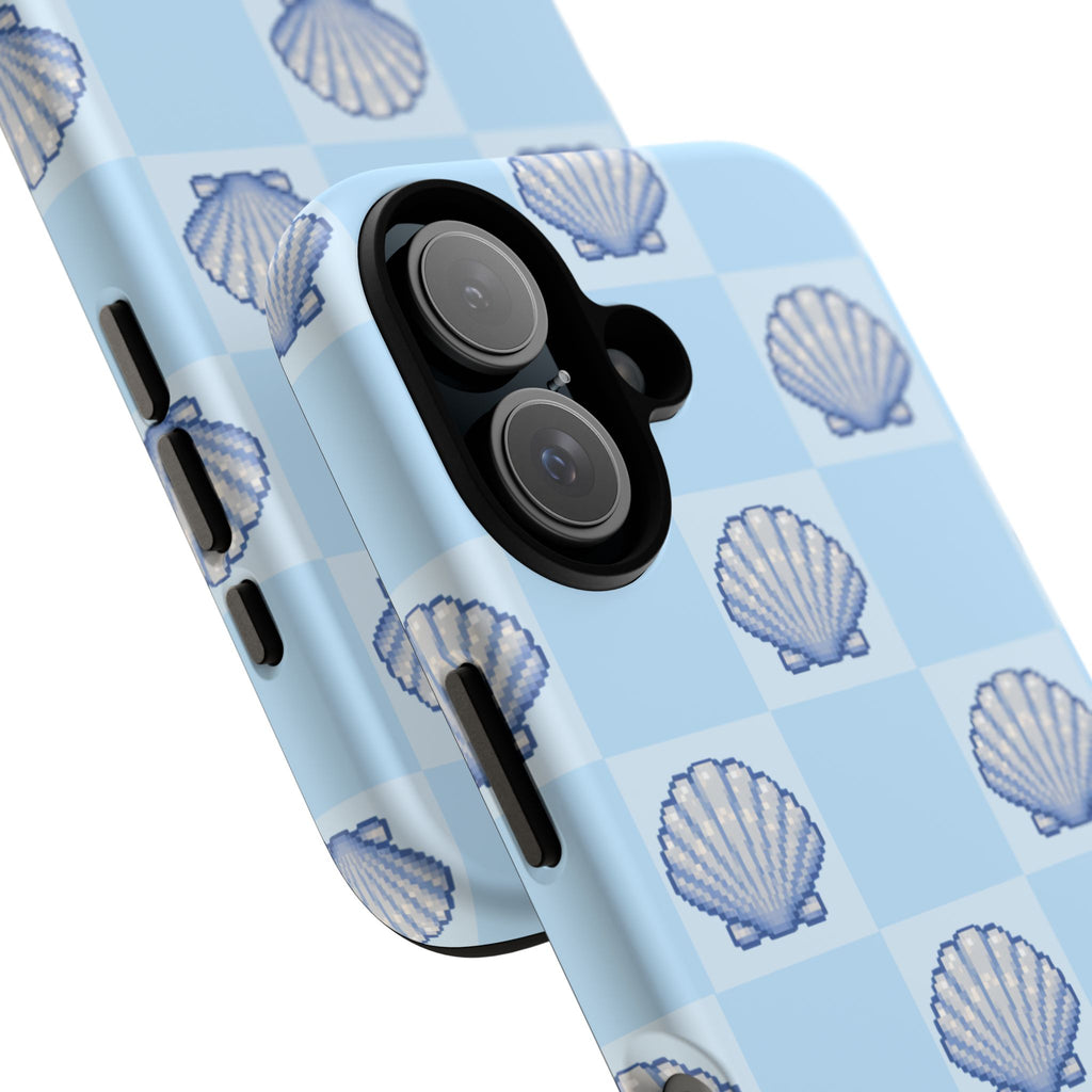 Shell Checkerboard Tough Phone Case — Light Blue Seashell Protective Cover
