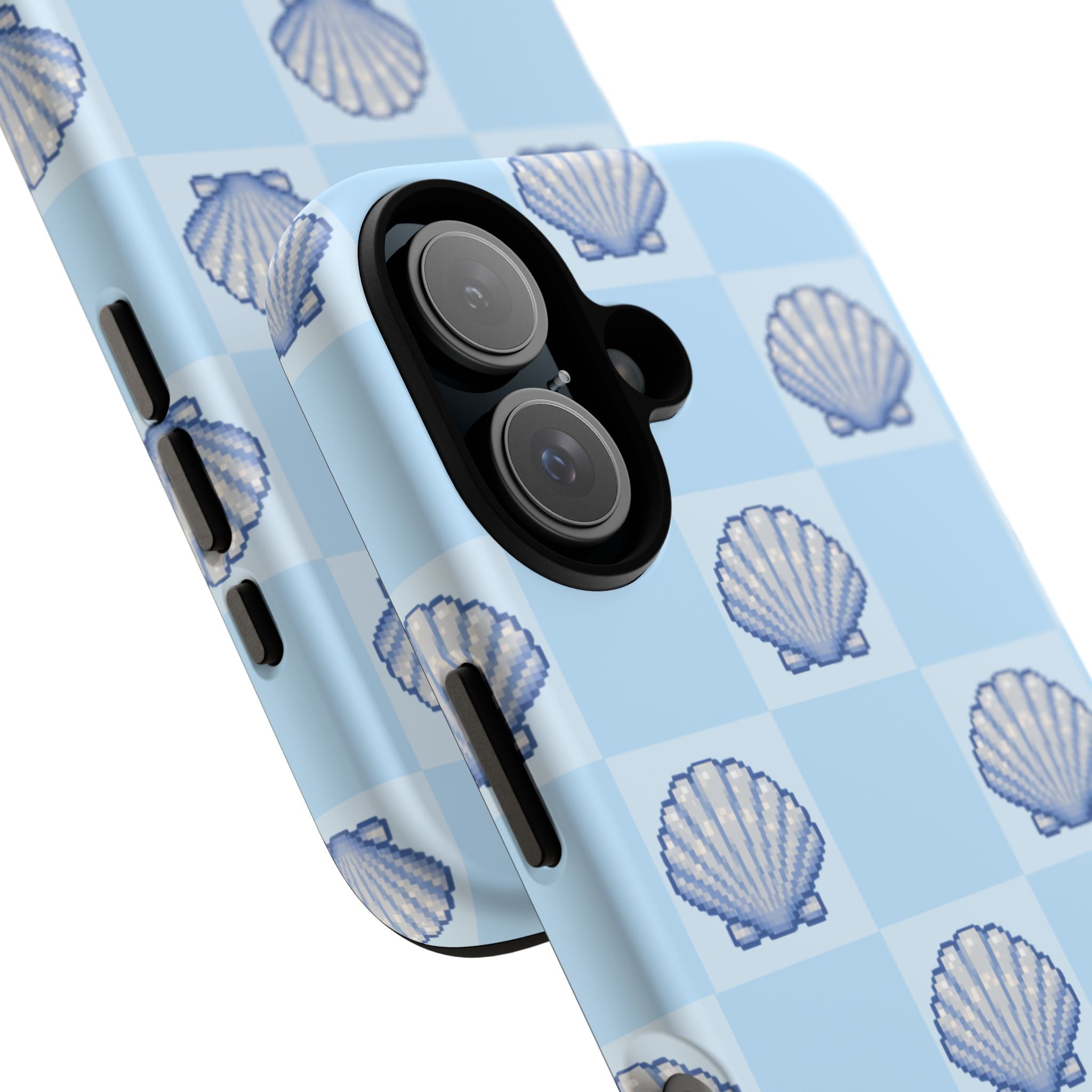 Shell Checkerboard Tough Phone Case — Light Blue Seashell Protective Cover