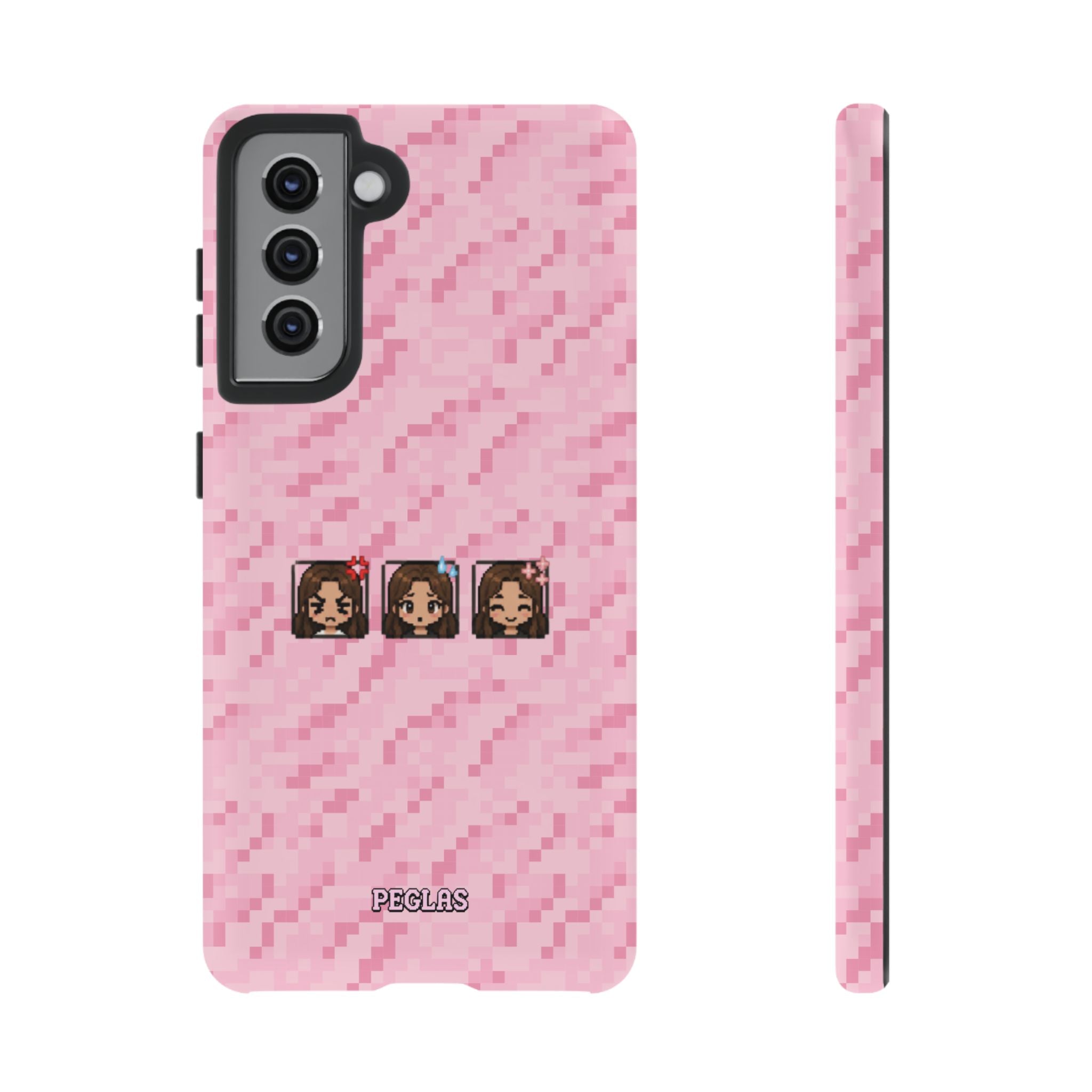 Pixel Girl Emojis Pink Tough Phone Case