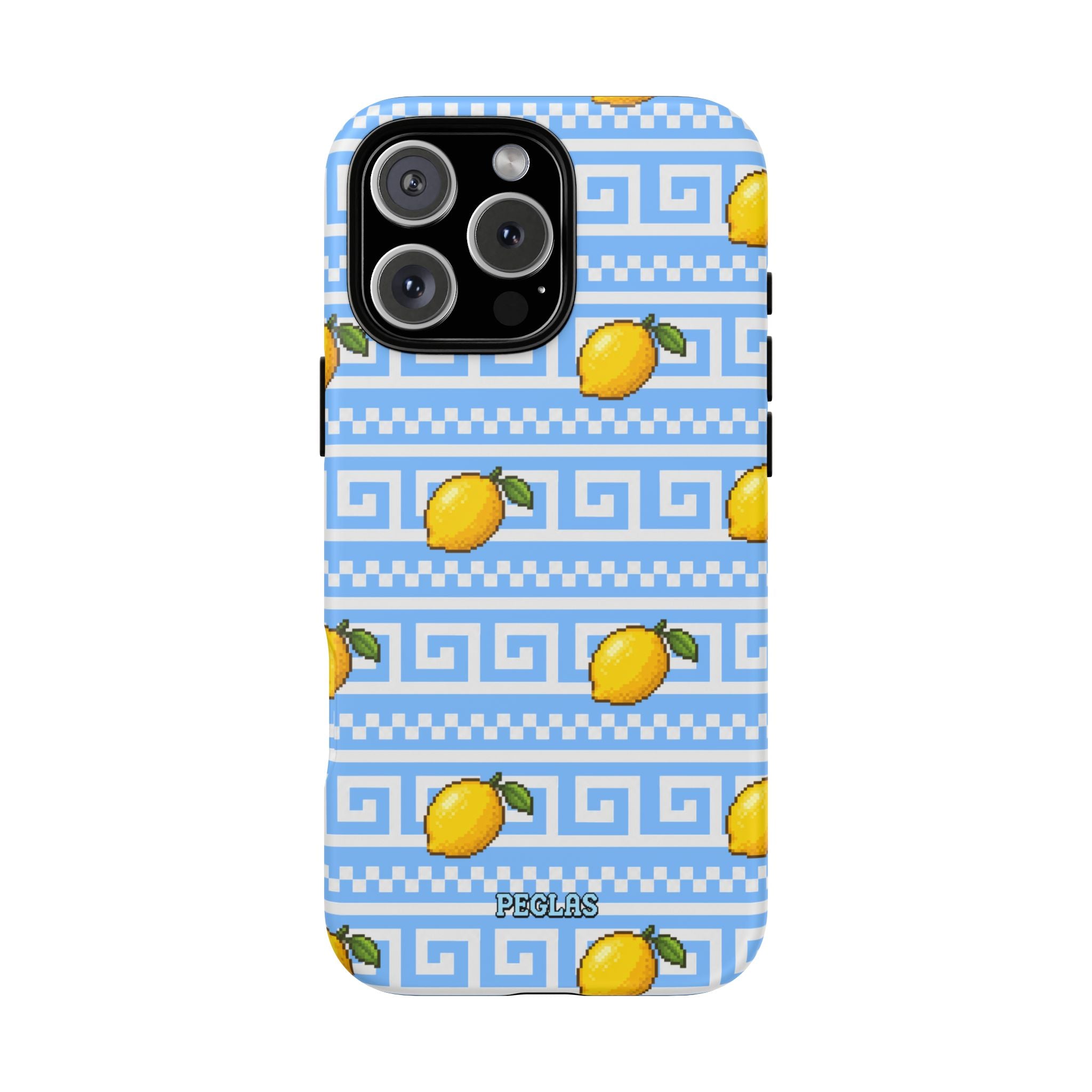 Lemon Greek Key Phone Case — Blue Citrus Pattern Tough Case