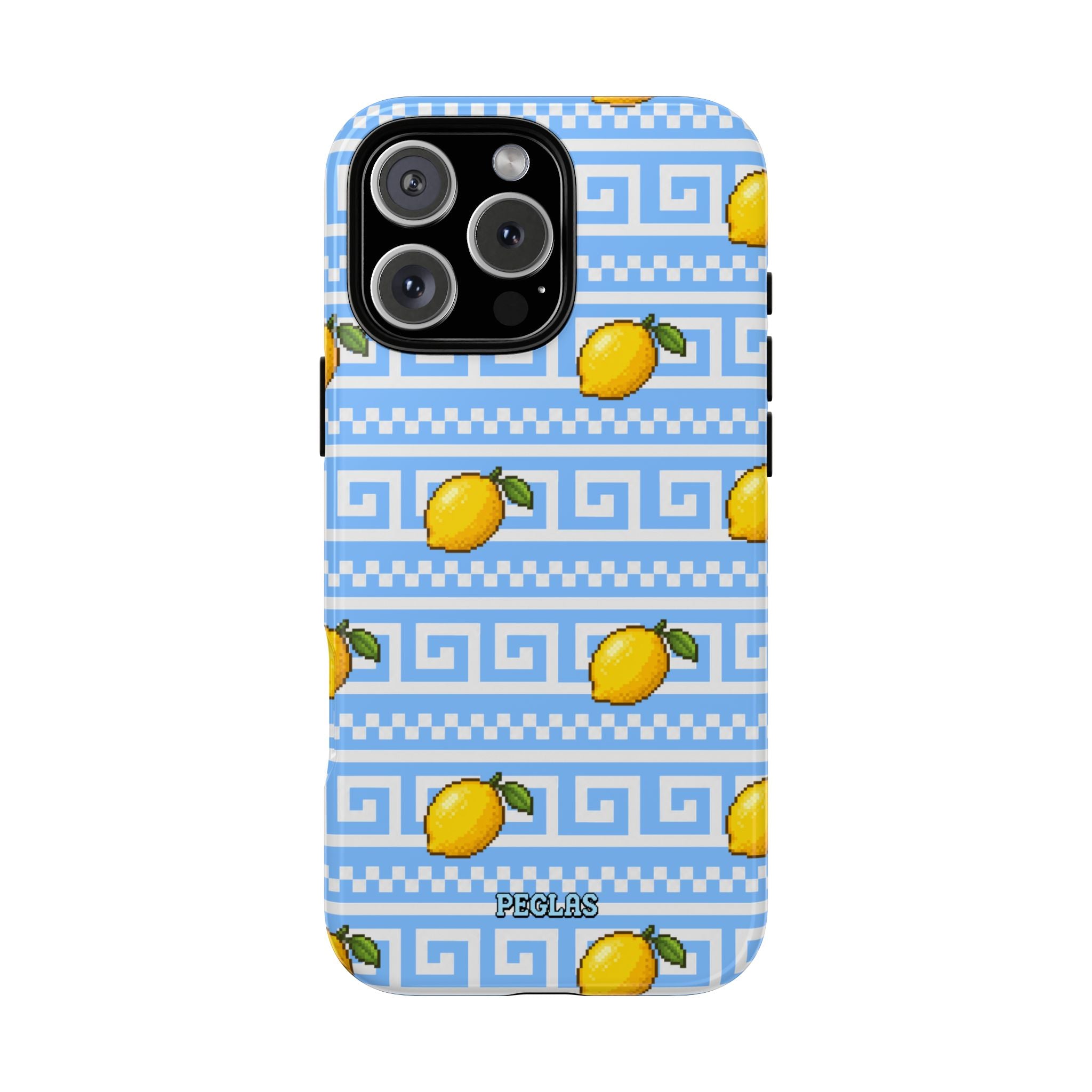 Lemon Greek Key Phone Case — Blue Citrus Pattern Tough Case