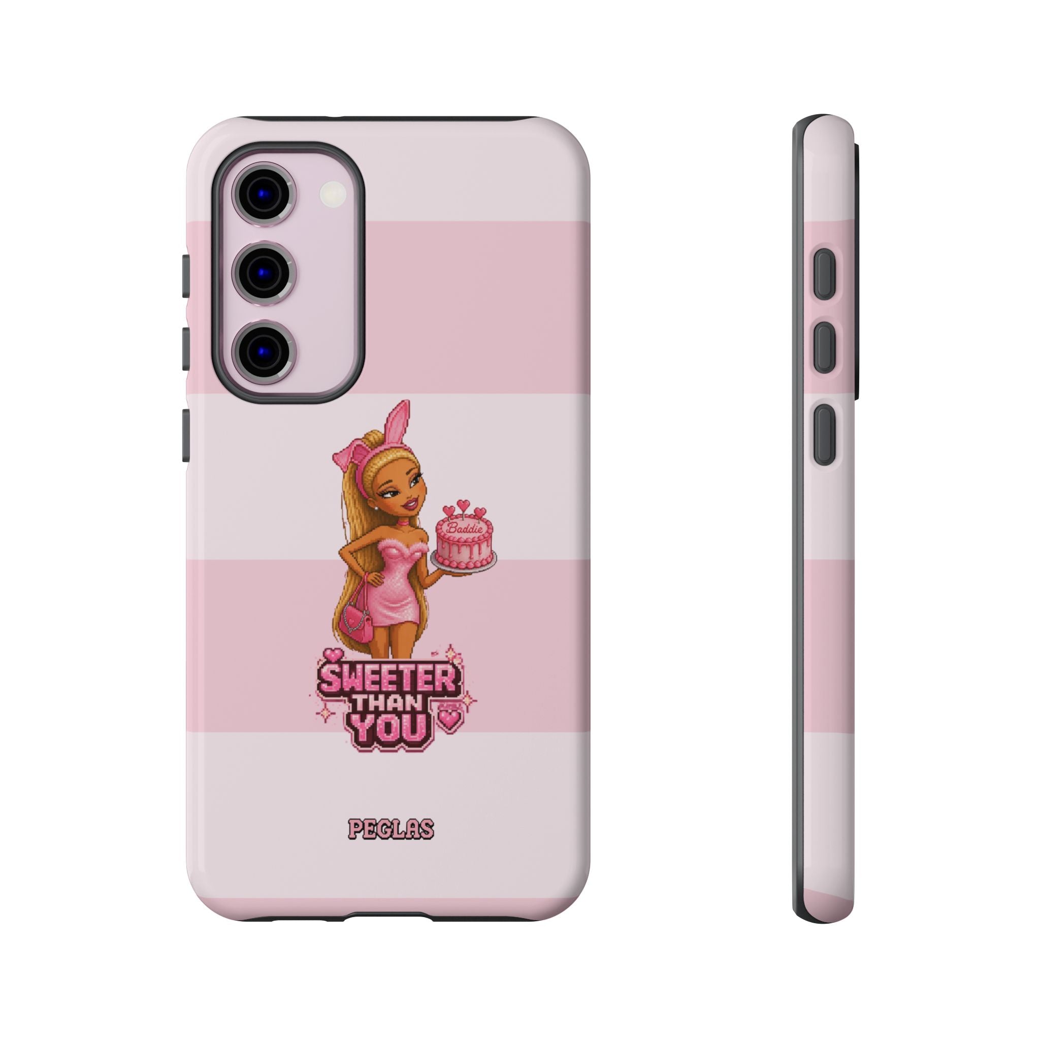 Phone Case — “Sweeter Than You” Pink Striped Cute Cake Girl Protective Cover