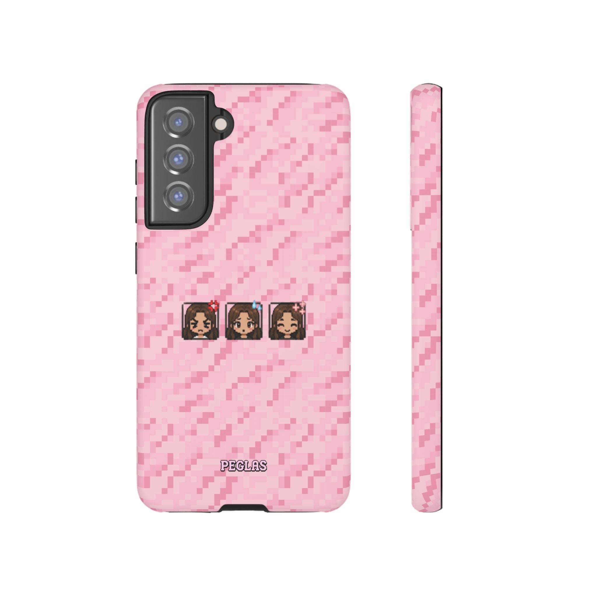 Pixel Girl Emojis Pink Tough Phone Case