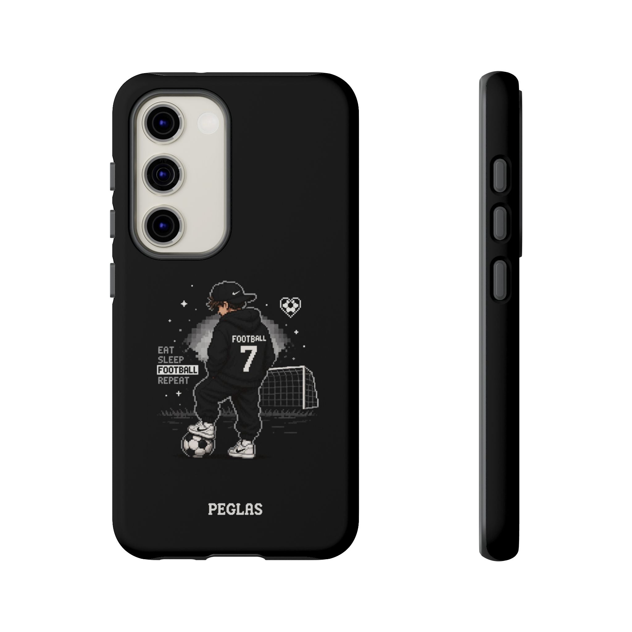 Football Player Phone Case - 'Eat Sleep Football Repeat' Black Tough Case, Soccer Goal Graphic