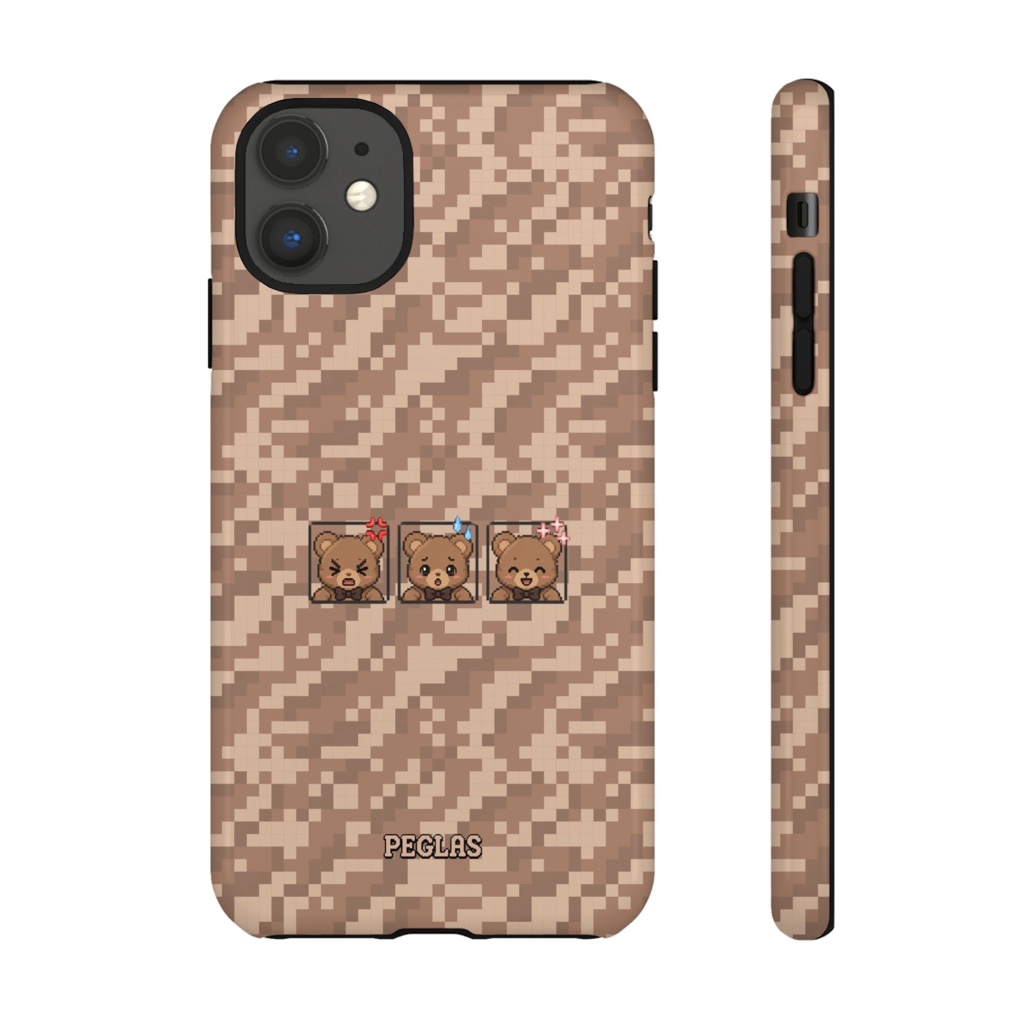 Pixel Teddy Emojis Brown Tough Phone Case