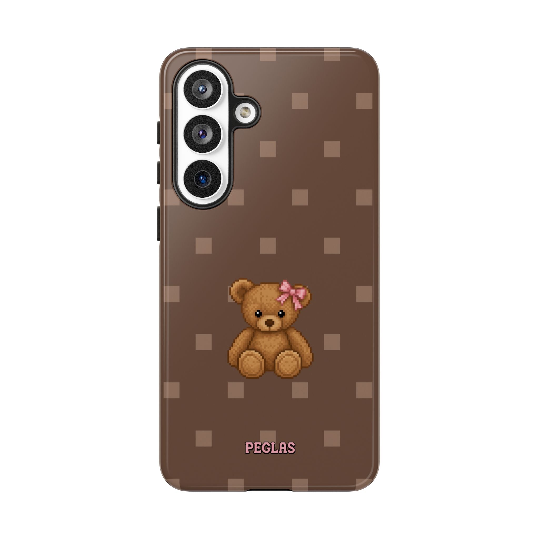 Teddy Bear Tough Phone Case — Cute Brown Polka Dot Protective Cover