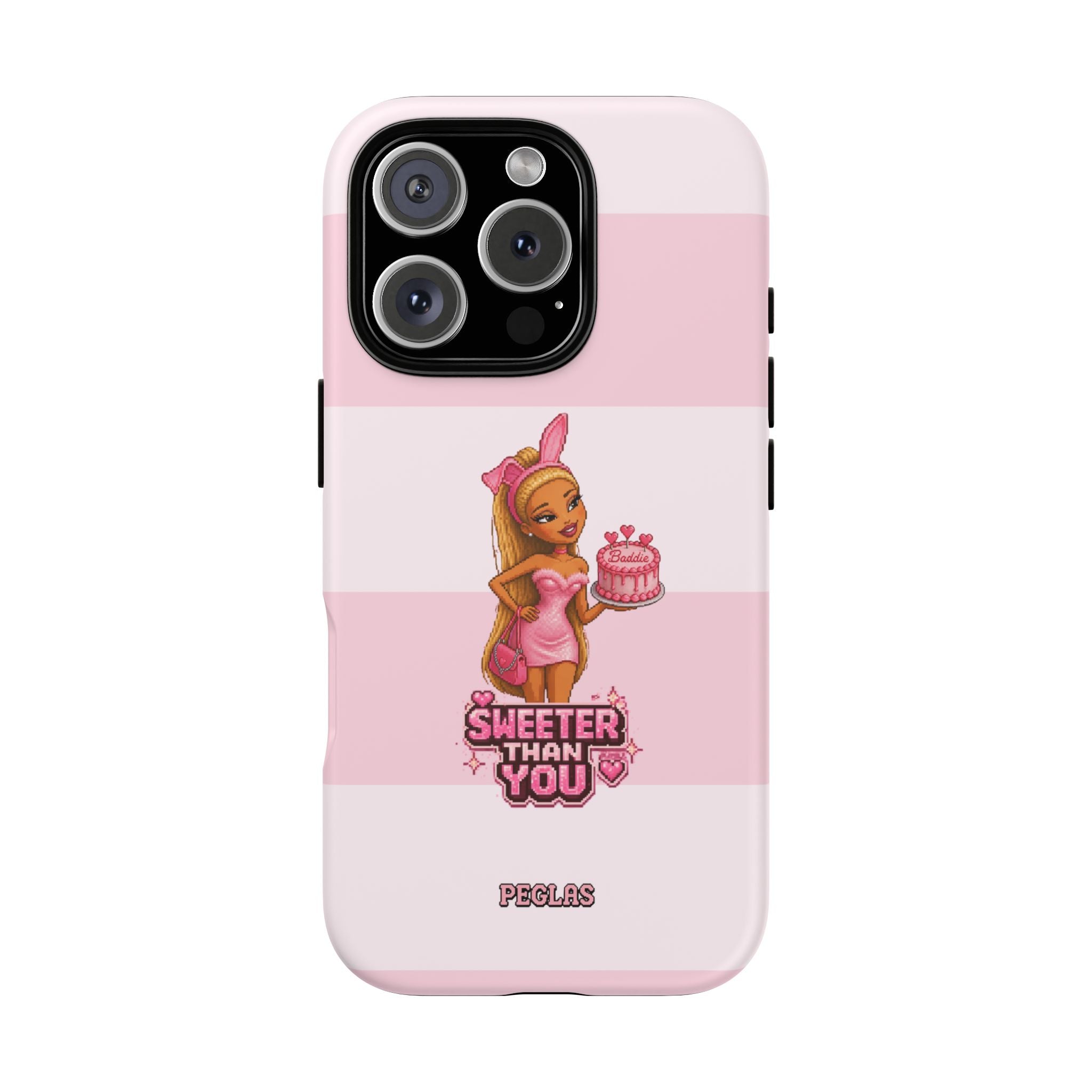 Phone Case — “Sweeter Than You” Pink Striped Cute Cake Girl Protective Cover