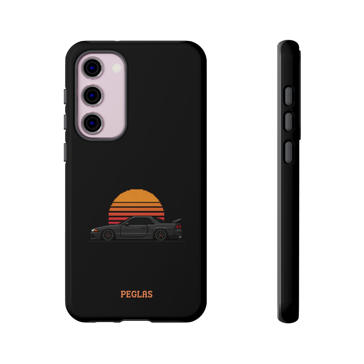 Vintage Black Sports Car Phone Case — Retro Sunset Design