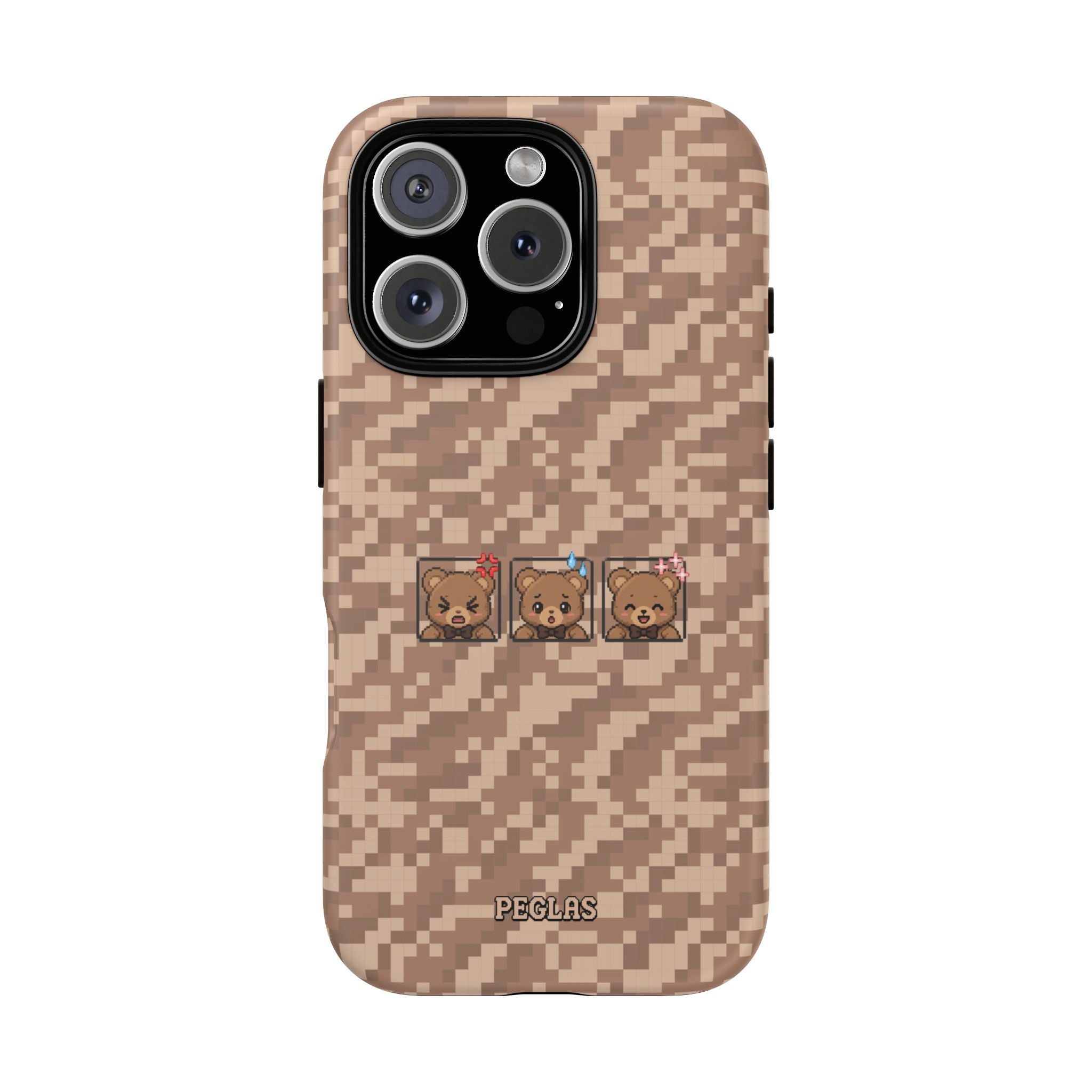 Pixel Teddy Emojis Brown Tough Phone Case