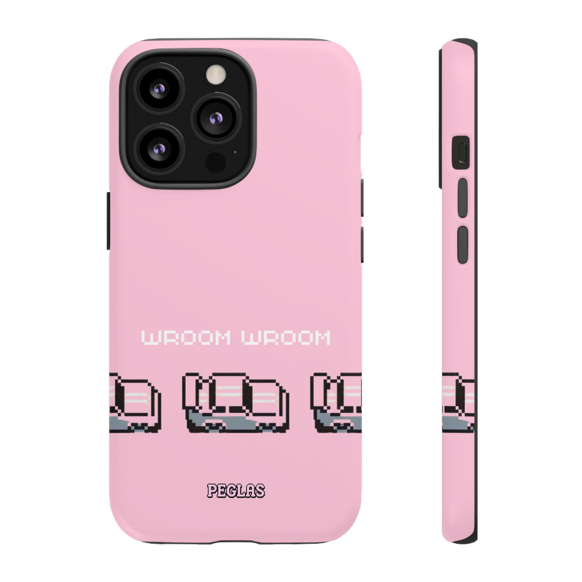 Pink Retro Pixel Cars Phone Case — "Wroom Wroom" Tough Protective Cover