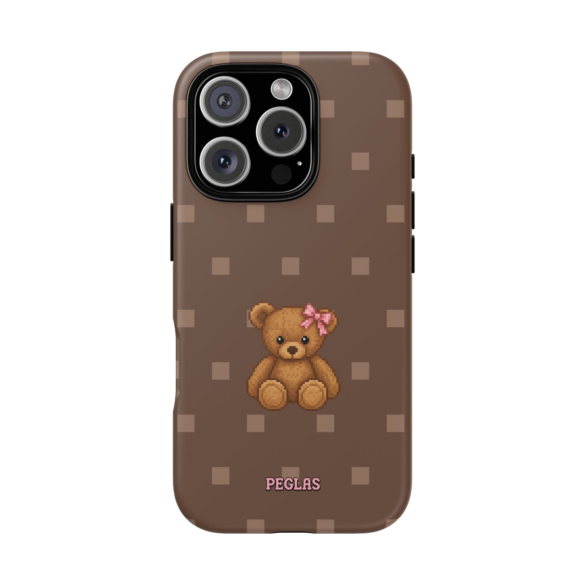 Teddy Bear Tough Phone Case — Cute Brown Polka Dot Protective Cover