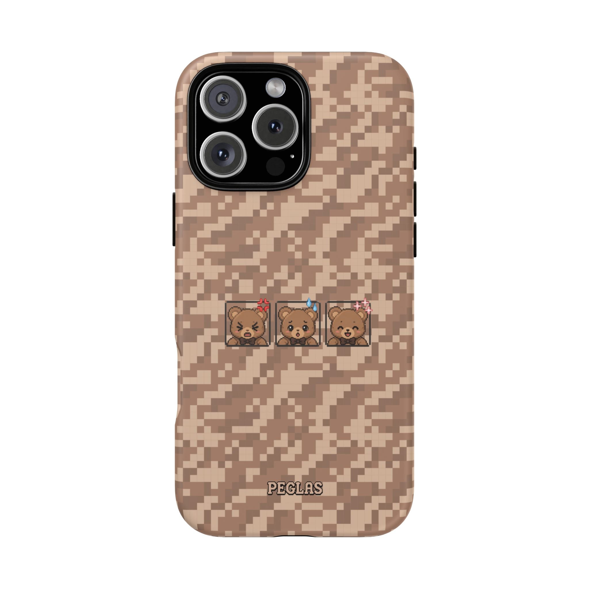 Pixel Teddy Emojis Brown Tough Phone Case