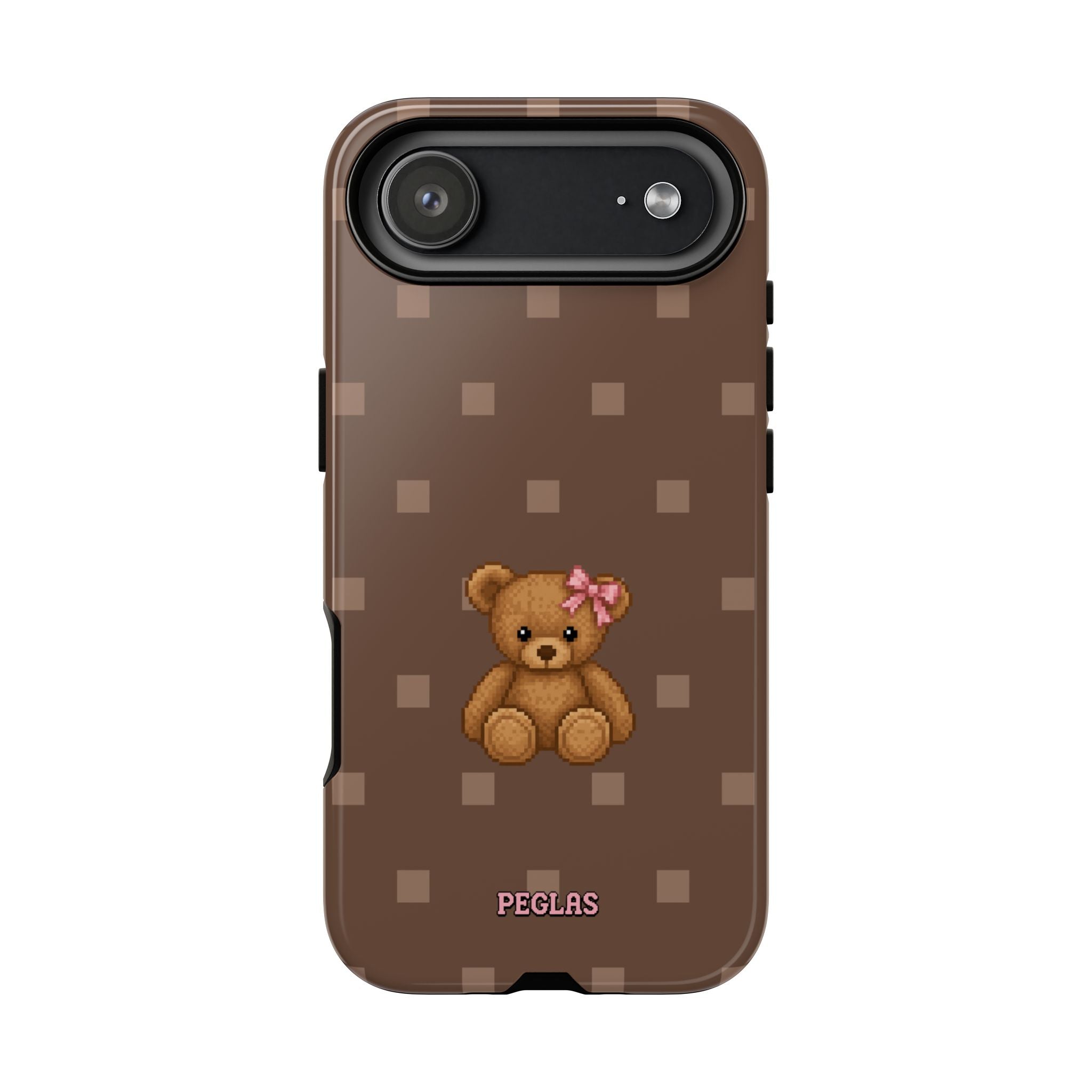Teddy Bear Tough Phone Case — Cute Brown Polka Dot Protective Cover