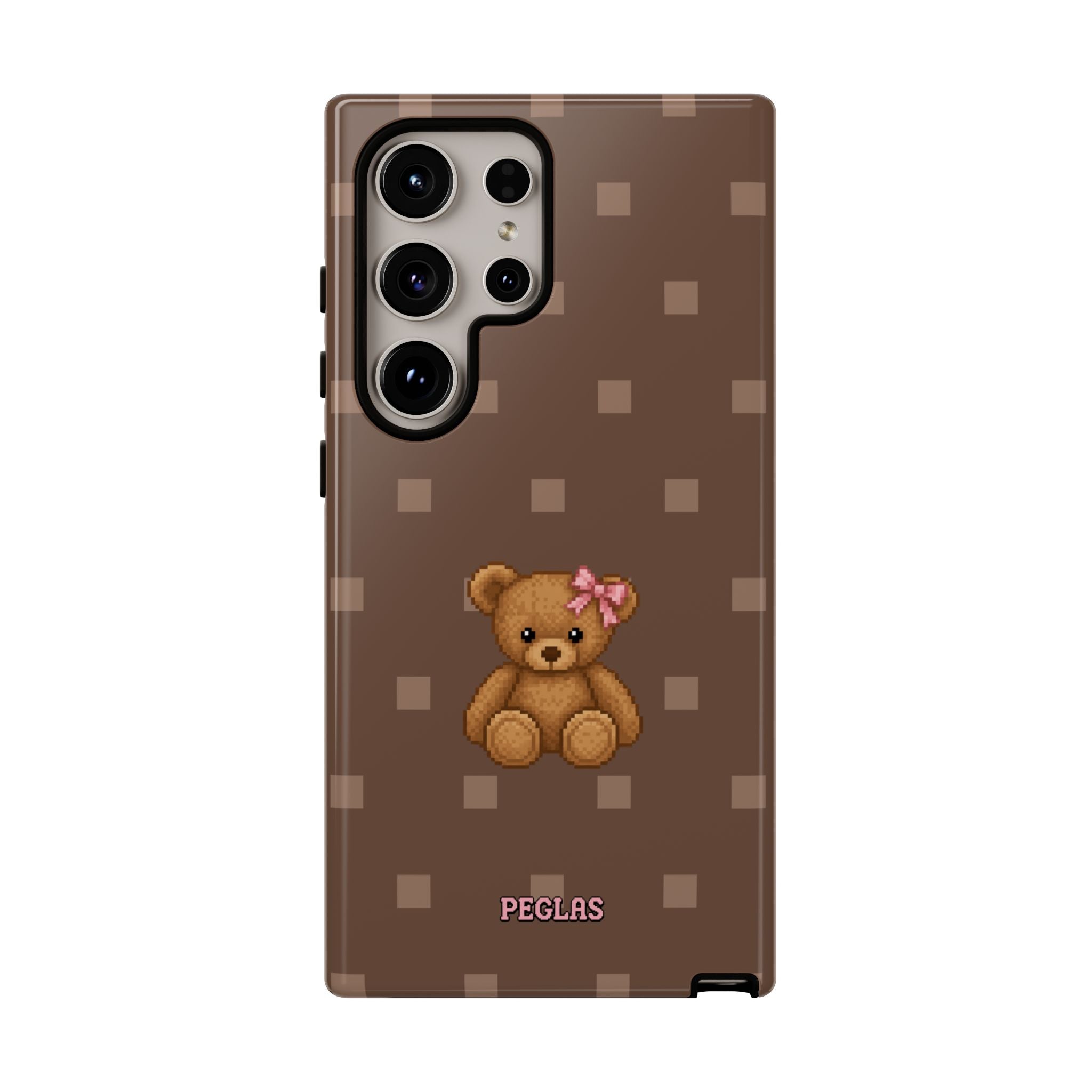 Teddy Bear Tough Phone Case — Cute Brown Polka Dot Protective Cover
