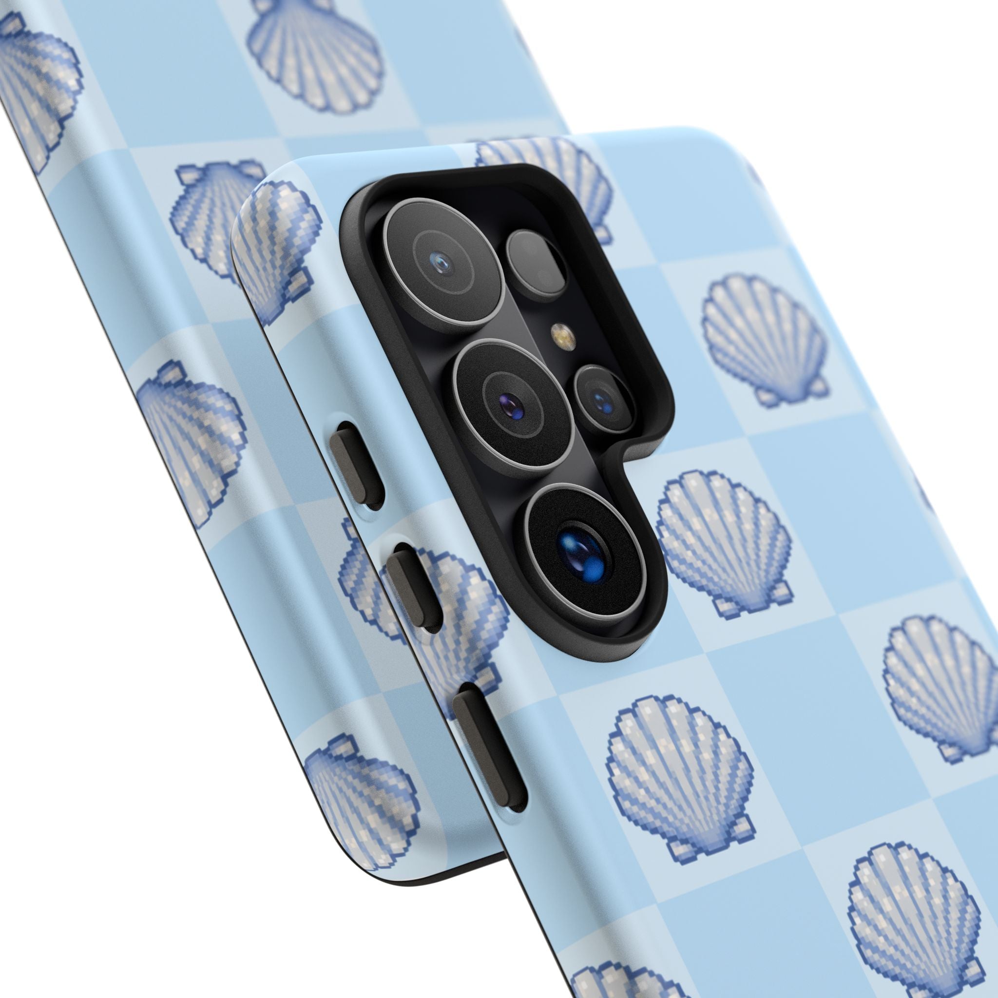 Shell Checkerboard Tough Phone Case — Light Blue Seashell Protective Cover