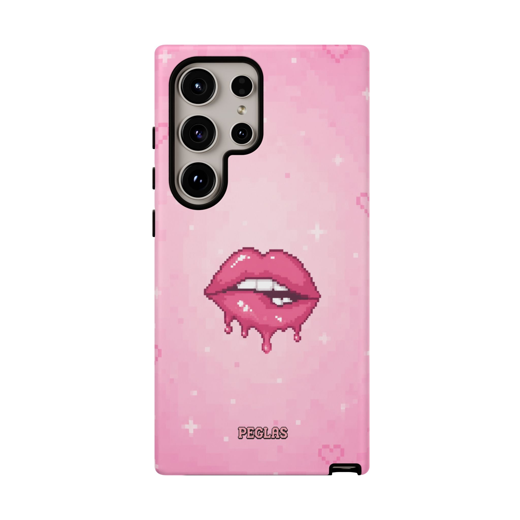 Pink Drip Lips Phone Case — Cute Pixel Art Protective Tough Case
