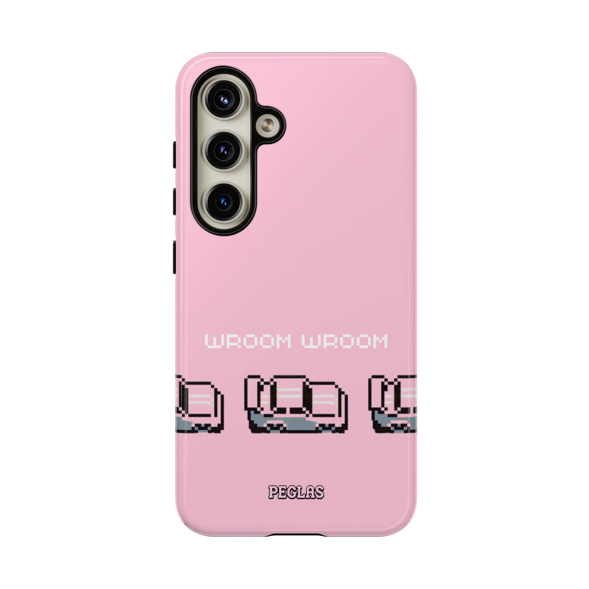 Pink Retro Pixel Cars Phone Case — "Wroom Wroom" Tough Protective Cover