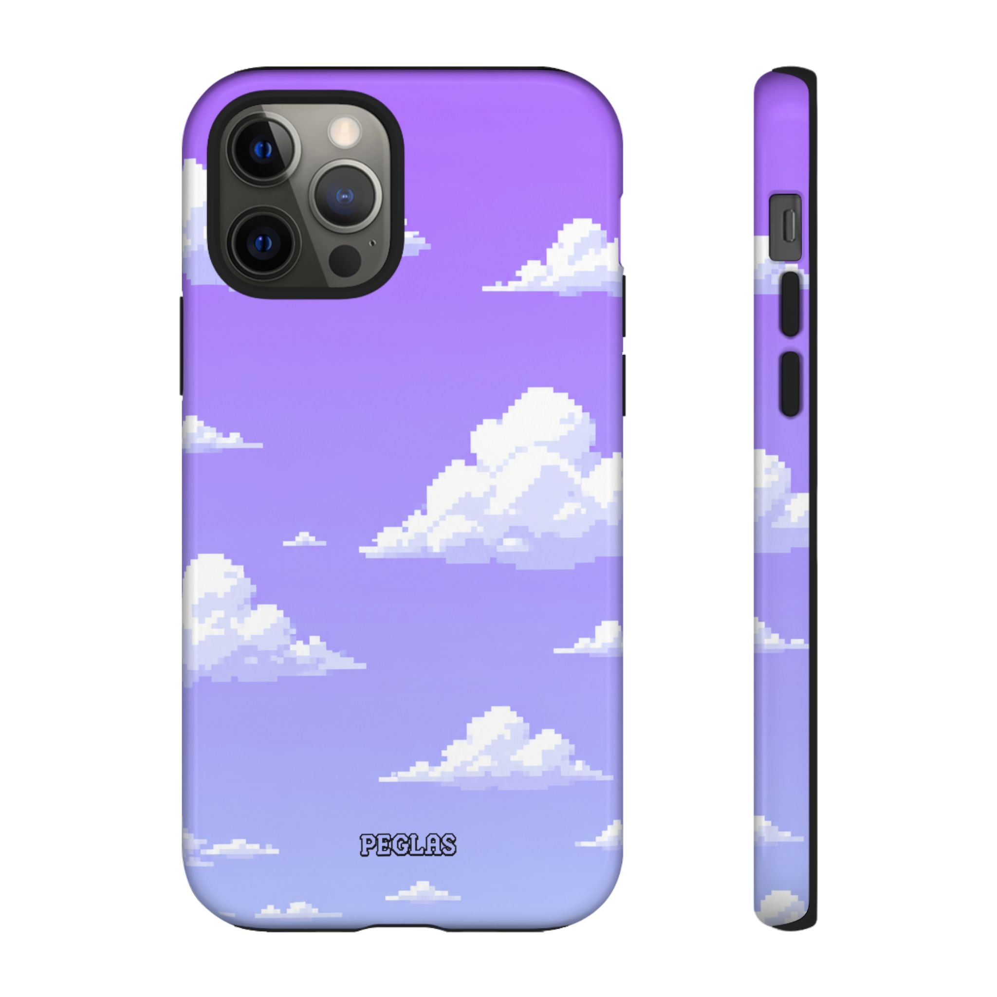 Purple Sky Cloud Phone Case — Pixel Cloud Pattern Tough Case