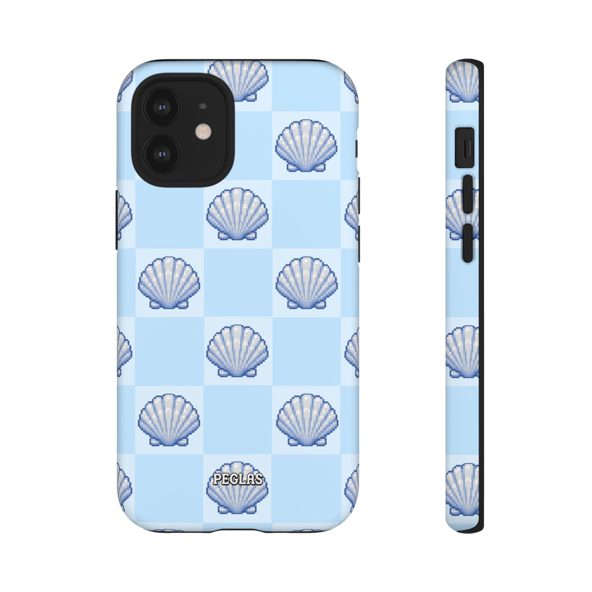 Shell Checkerboard Tough Phone Case — Light Blue Seashell Protective Cover