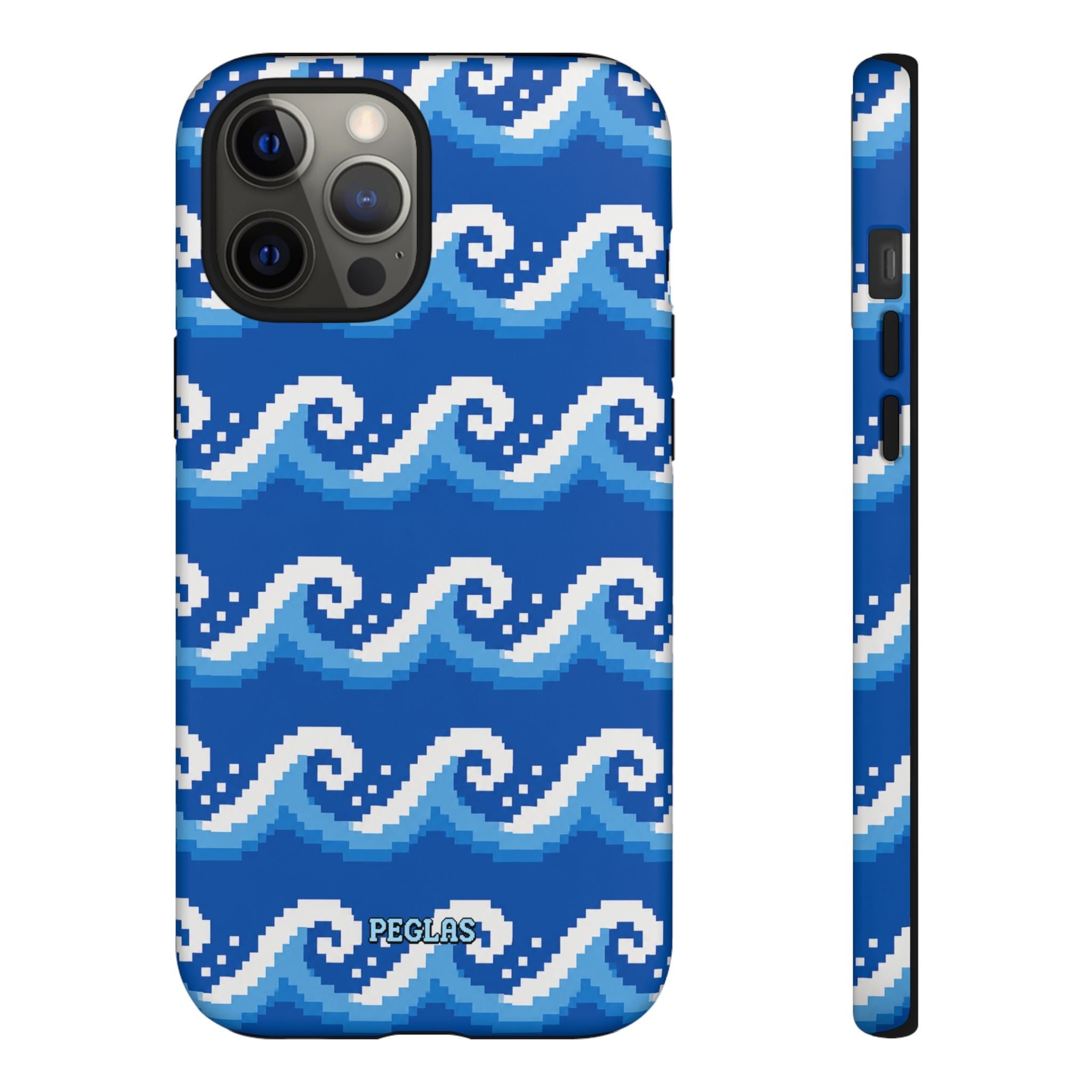 Pixel Wave Phone Case — Blue Ocean Retro Pixel Art iPhone Cover