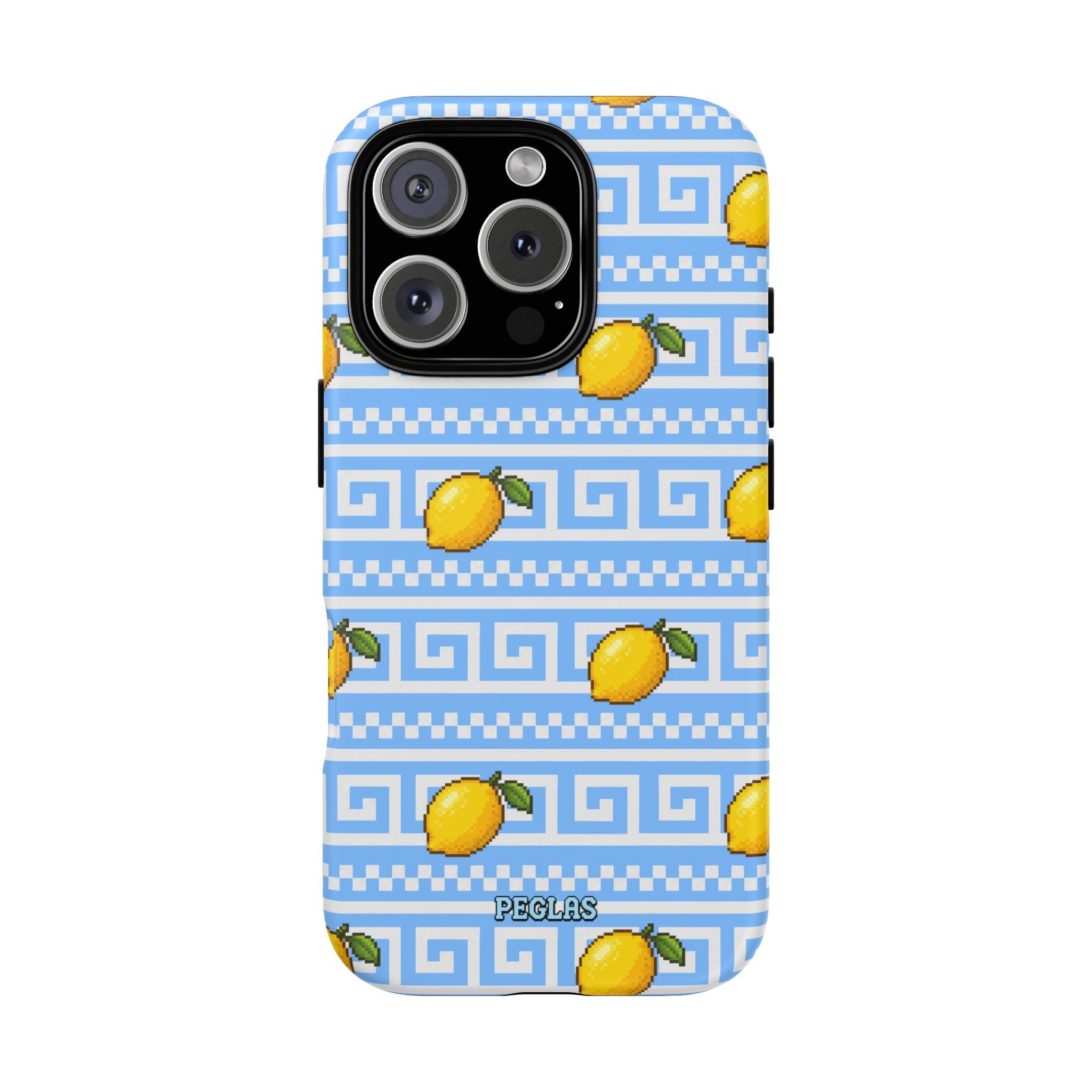 Lemon Greek Key Phone Case — Blue Citrus Pattern Tough Case