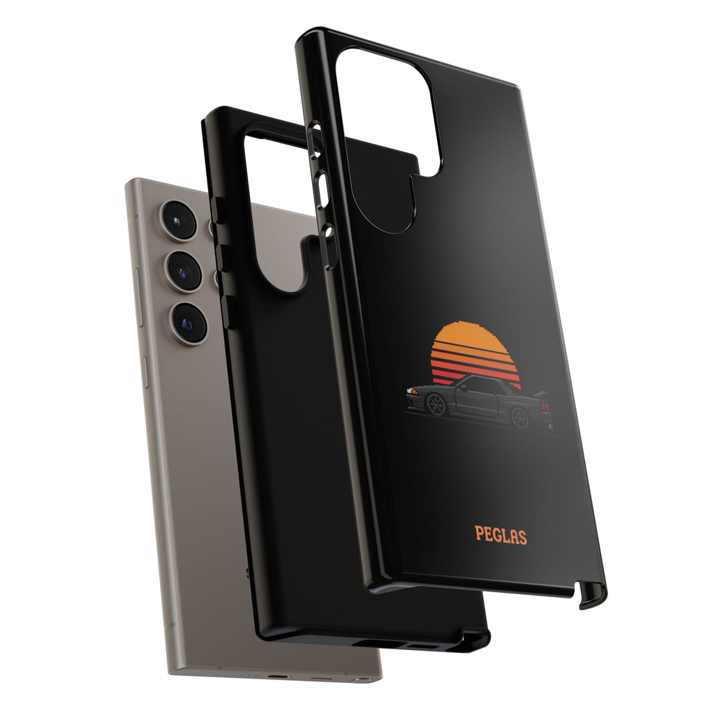 Vintage Black Sports Car Phone Case — Retro Sunset Design