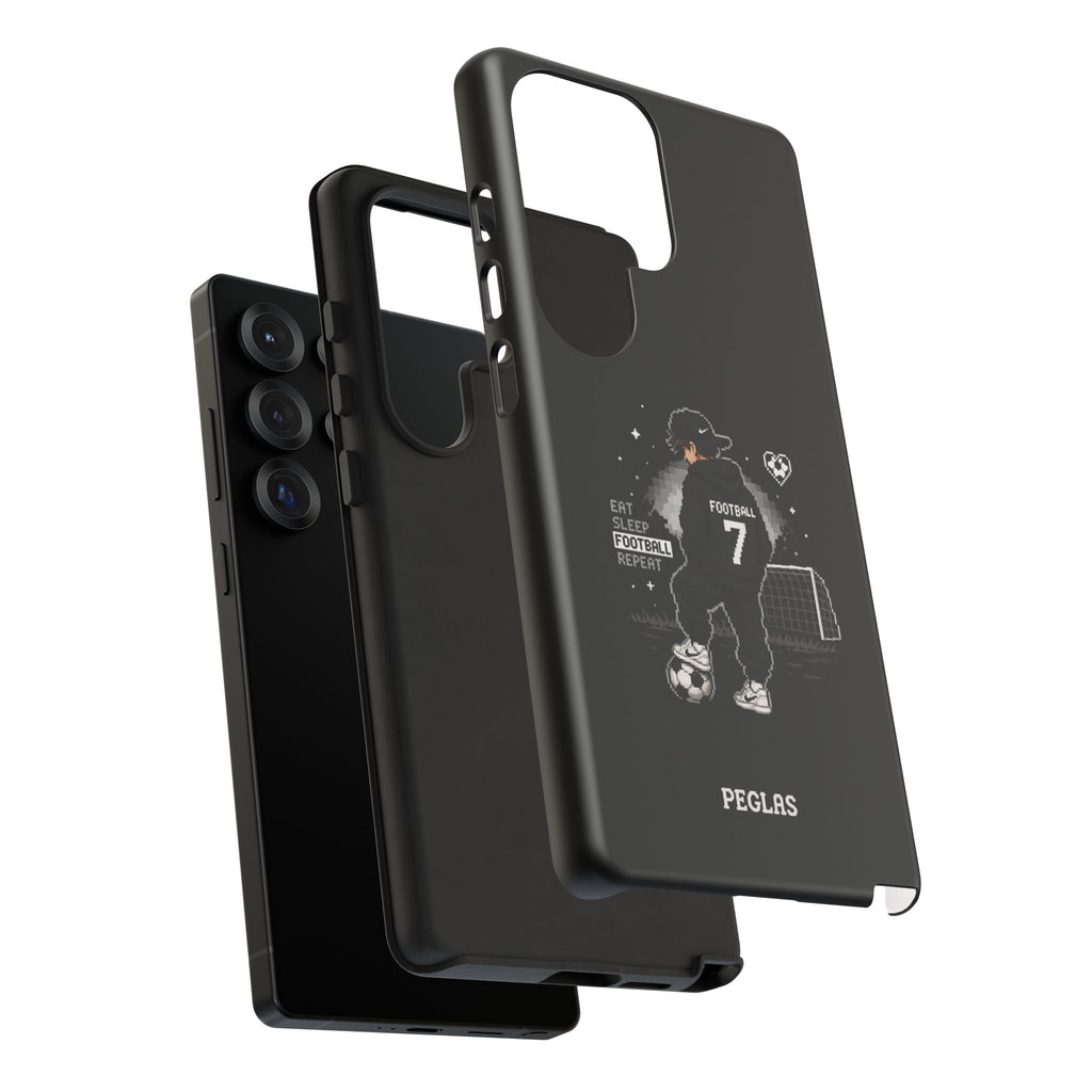 Football Player Phone Case - 'Eat Sleep Football Repeat' Black Tough Case, Soccer Goal Graphic