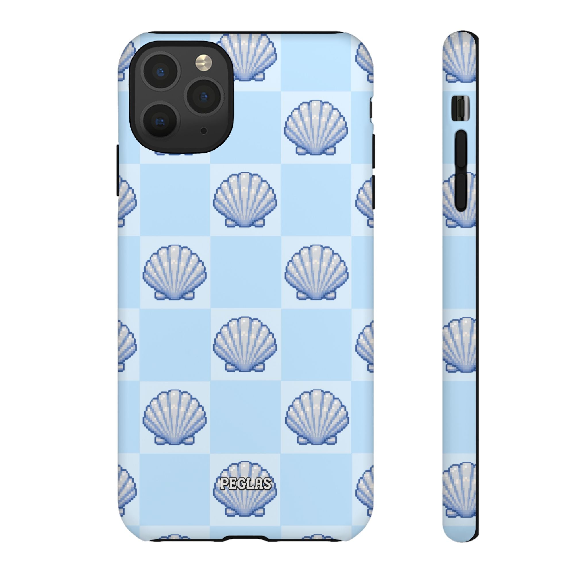 Shell Checkerboard Tough Phone Case — Light Blue Seashell Protective Cover