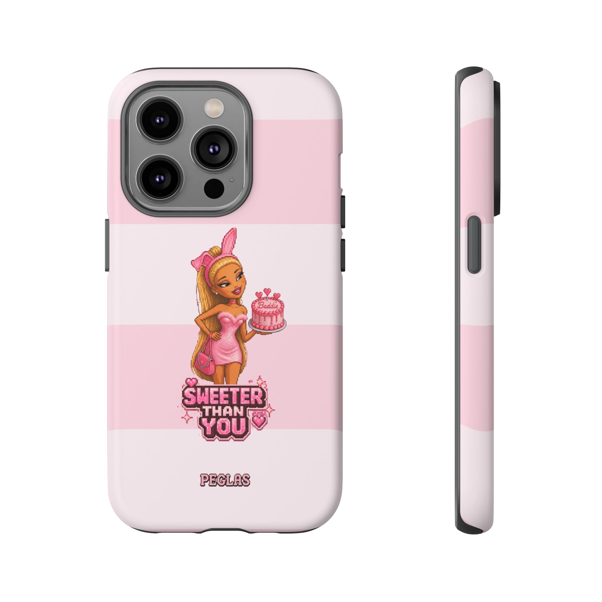 Phone Case — “Sweeter Than You” Pink Striped Cute Cake Girl Protective Cover