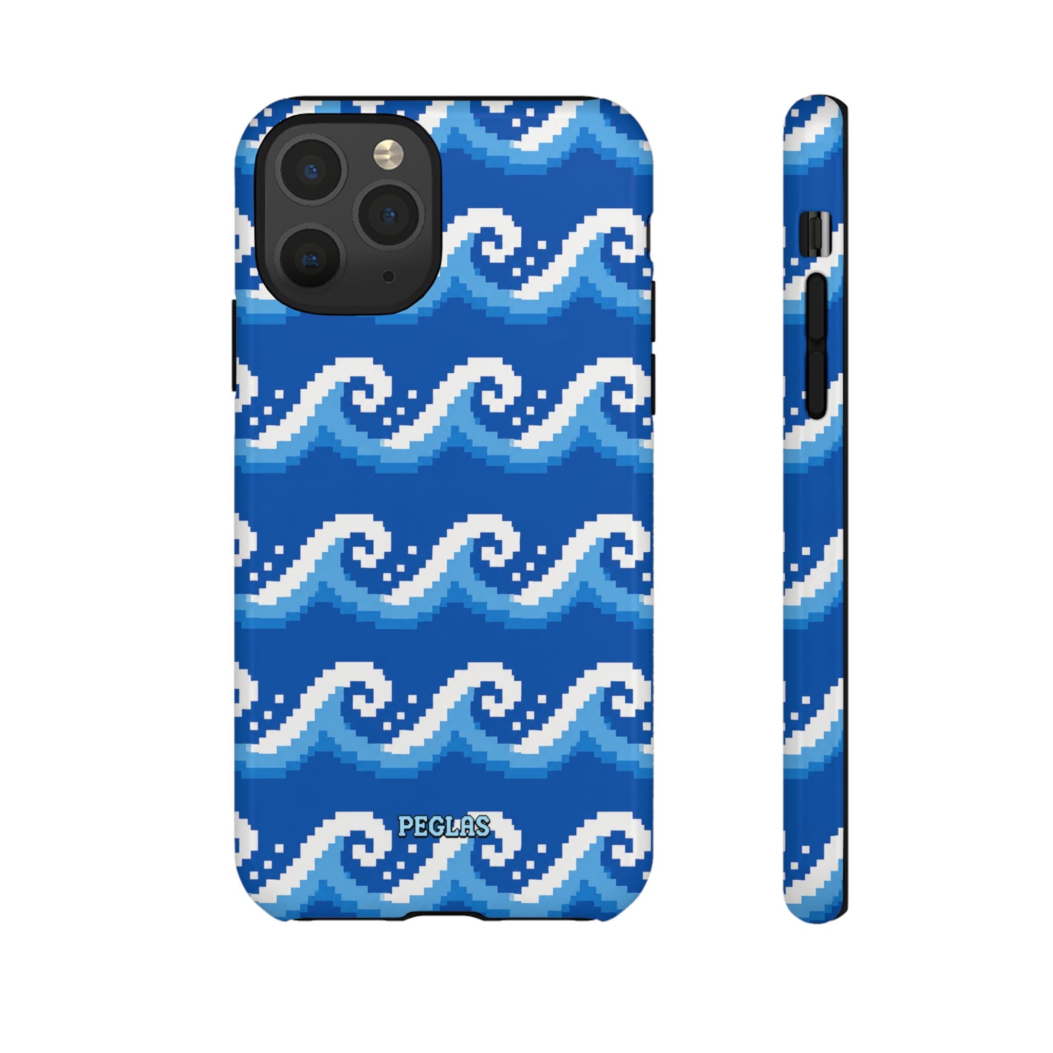 Pixel Wave Phone Case — Blue Ocean Retro Pixel Art iPhone Cover