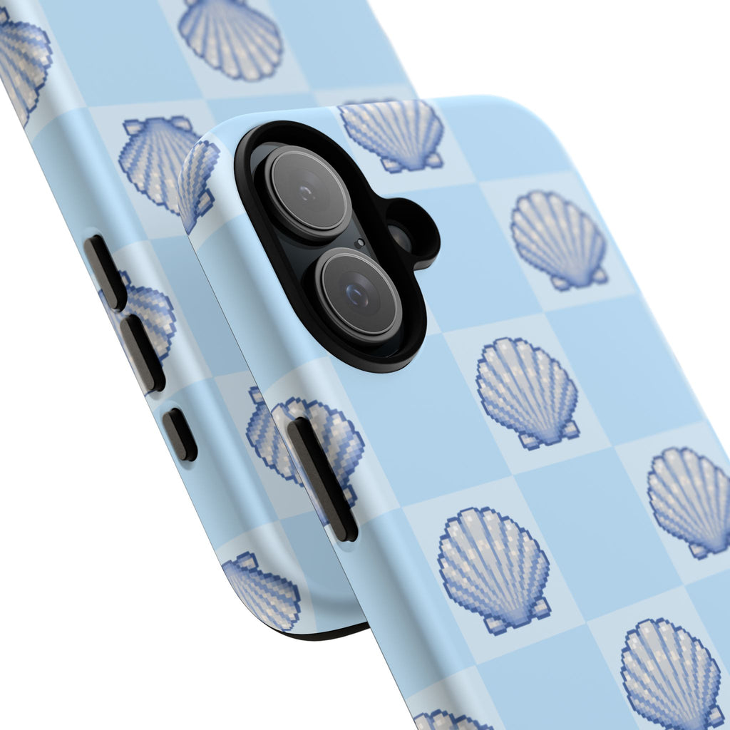 Shell Checkerboard Tough Phone Case — Light Blue Seashell Protective Cover