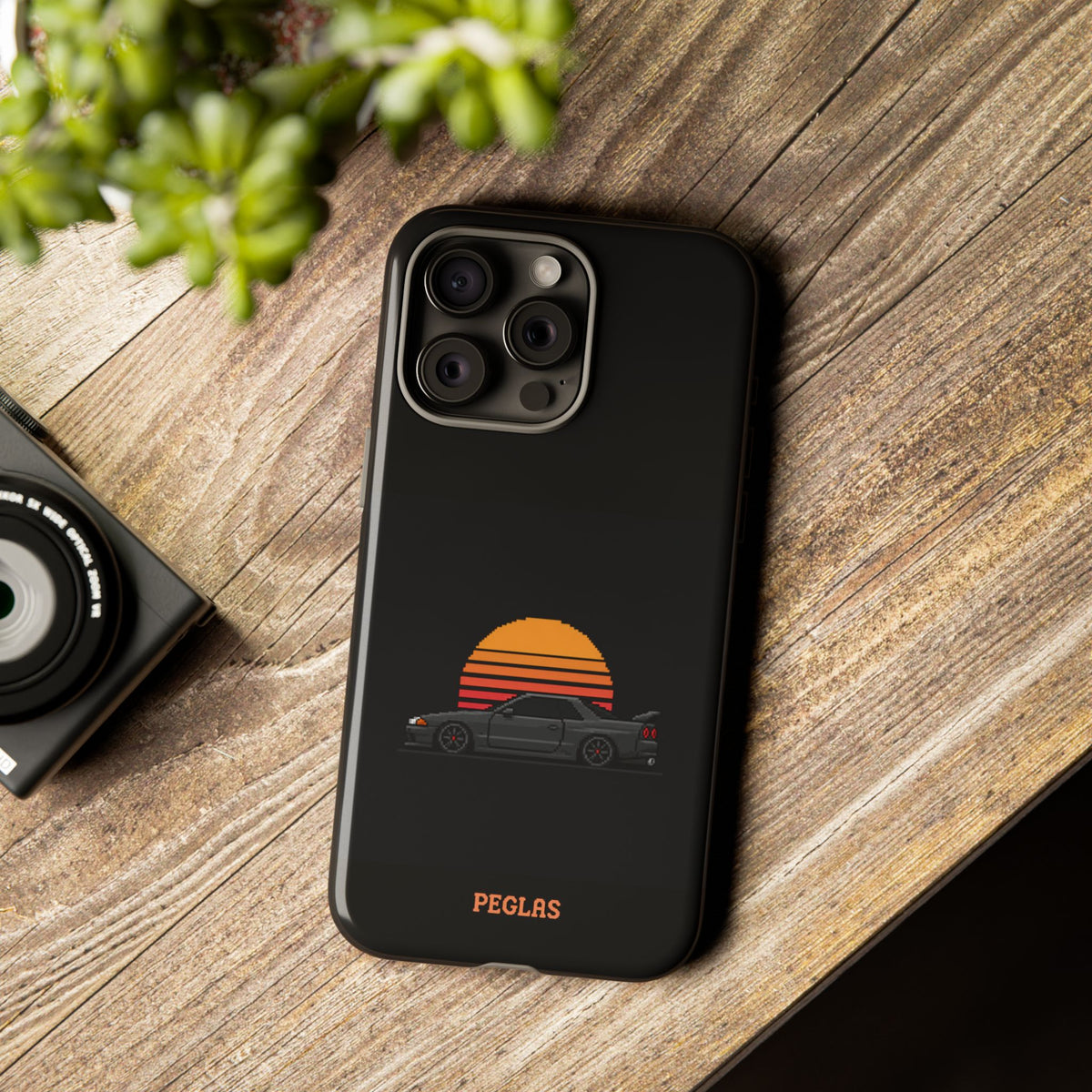 Vintage Black Sports Car Phone Case — Retro Sunset Design