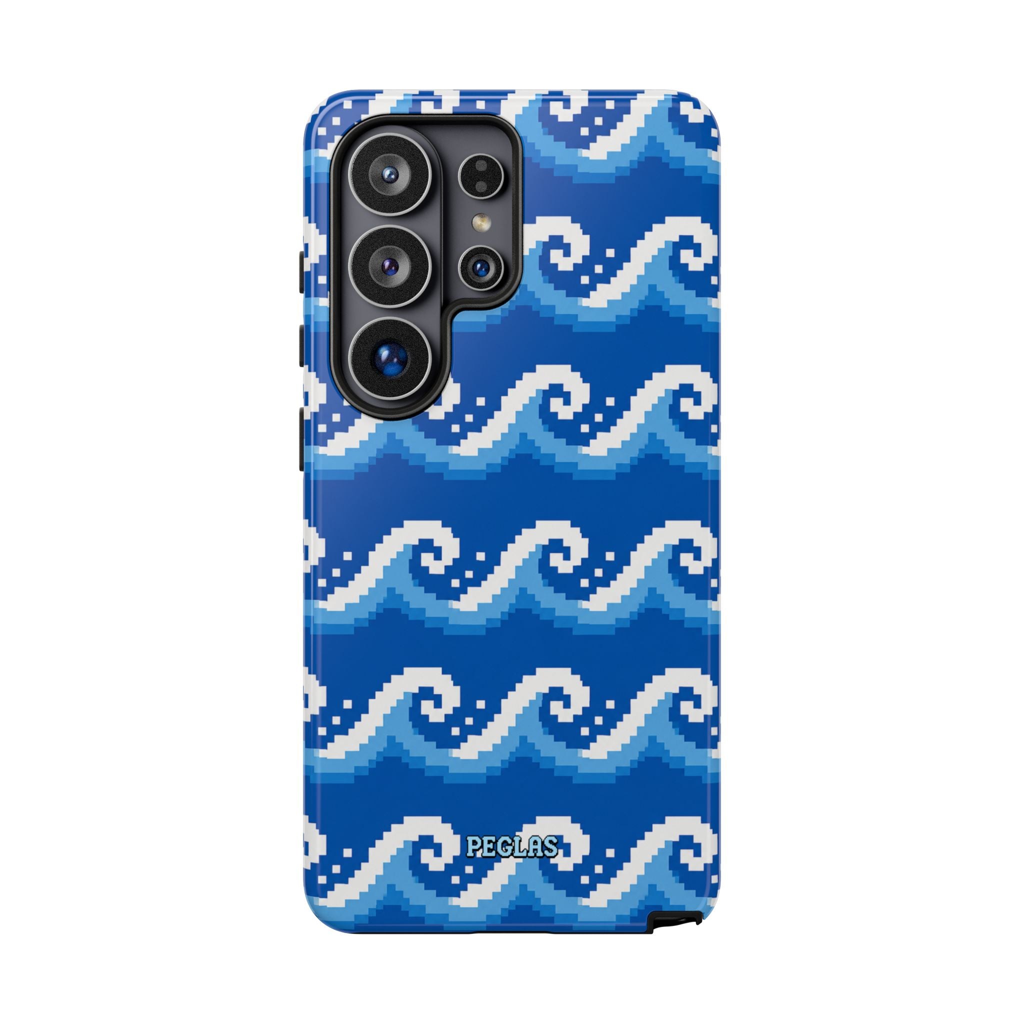 Pixel Wave Phone Case — Blue Ocean Retro Pixel Art iPhone Cover