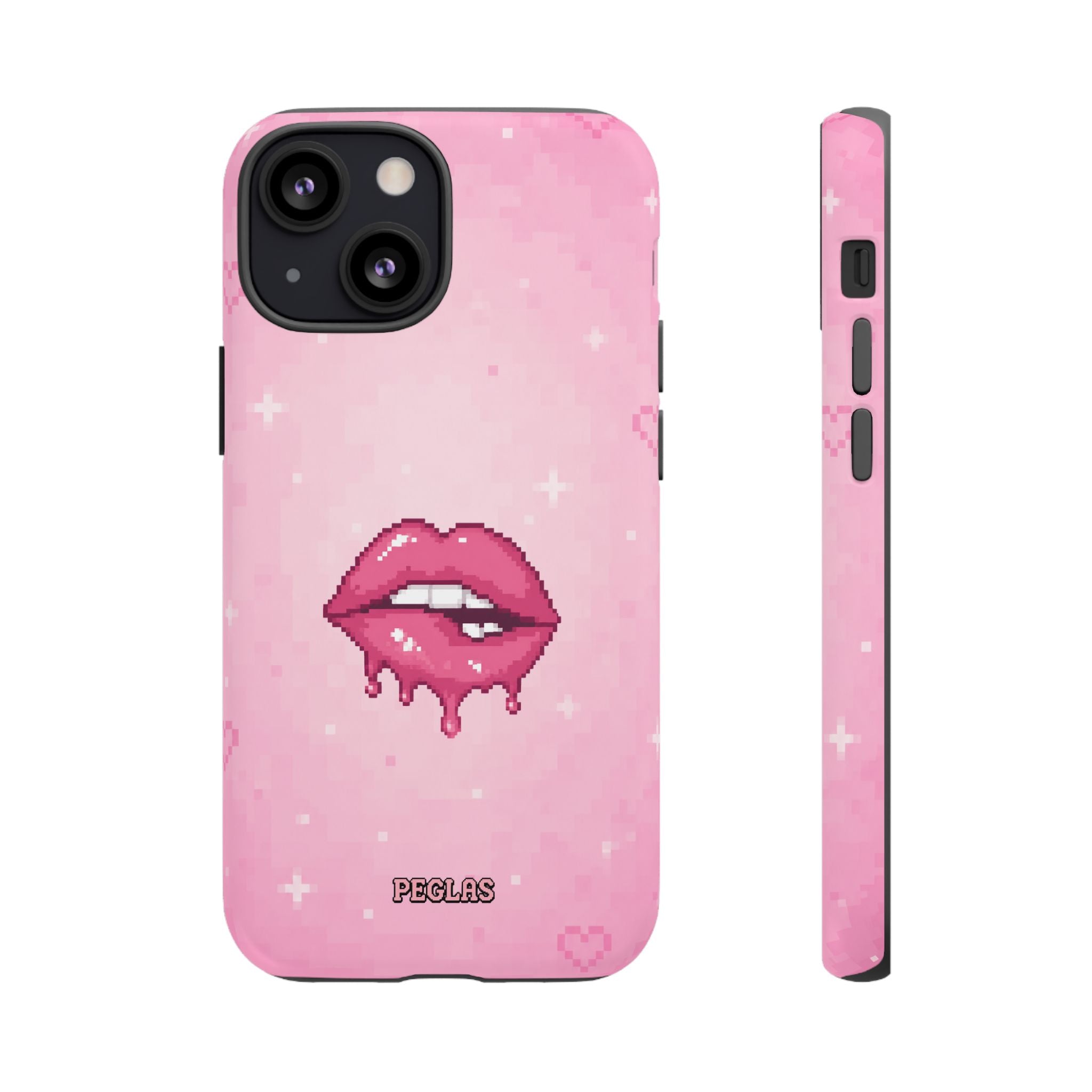 Pink Drip Lips Phone Case — Cute Pixel Art Protective Tough Case