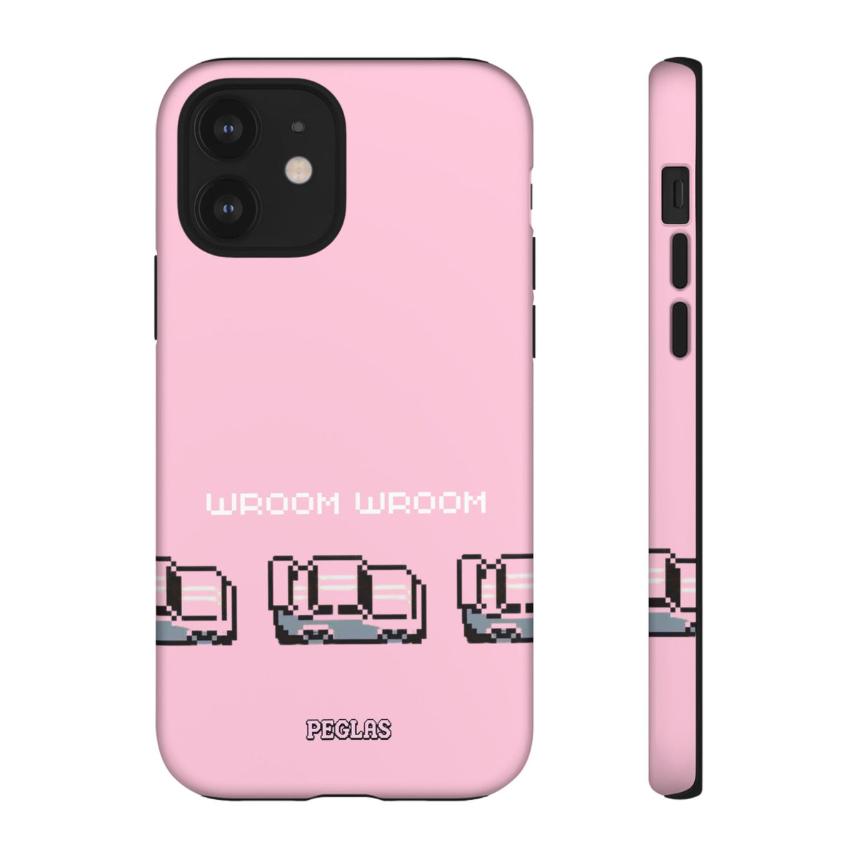 Pink Retro Pixel Cars Phone Case — "Wroom Wroom" Tough Protective Cover