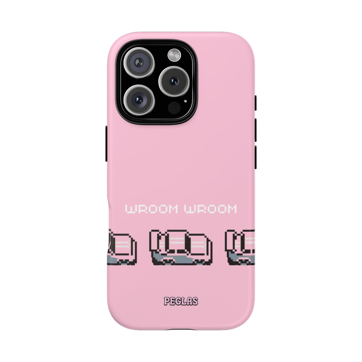 Pink Retro Pixel Cars Phone Case — "Wroom Wroom" Tough Protective Cover