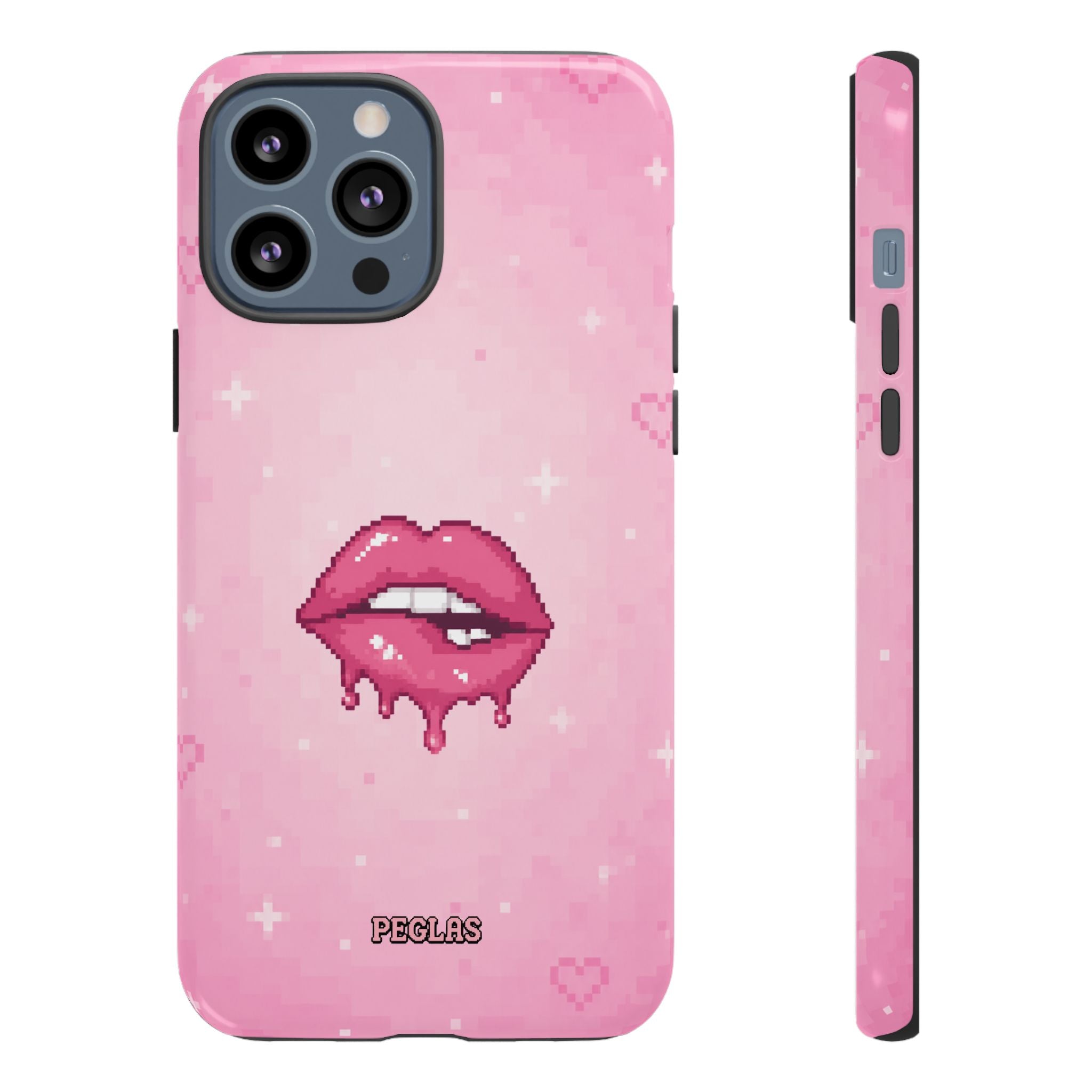 Pink Drip Lips Phone Case — Cute Pixel Art Protective Tough Case