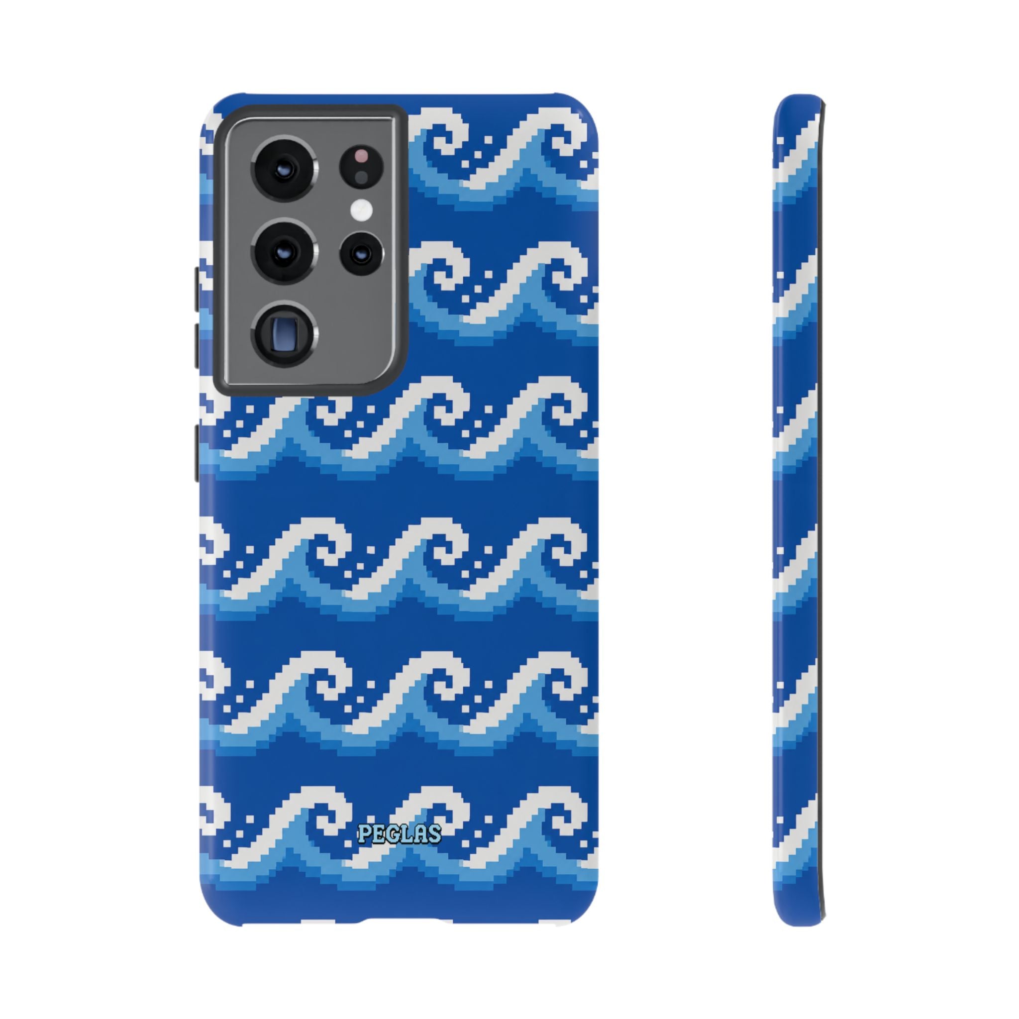 Pixel Wave Phone Case — Blue Ocean Retro Pixel Art iPhone Cover