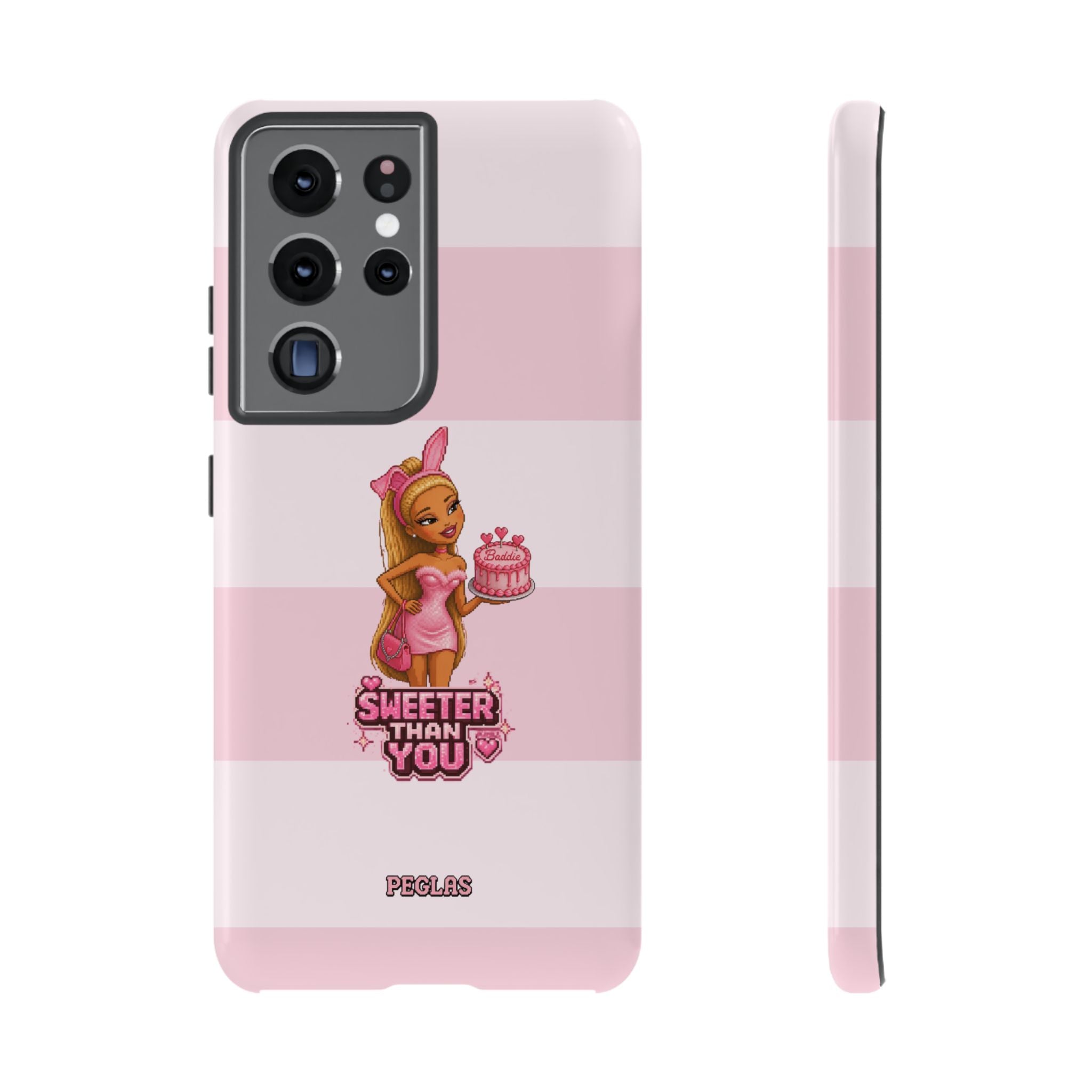 Phone Case — “Sweeter Than You” Pink Striped Cute Cake Girl Protective Cover