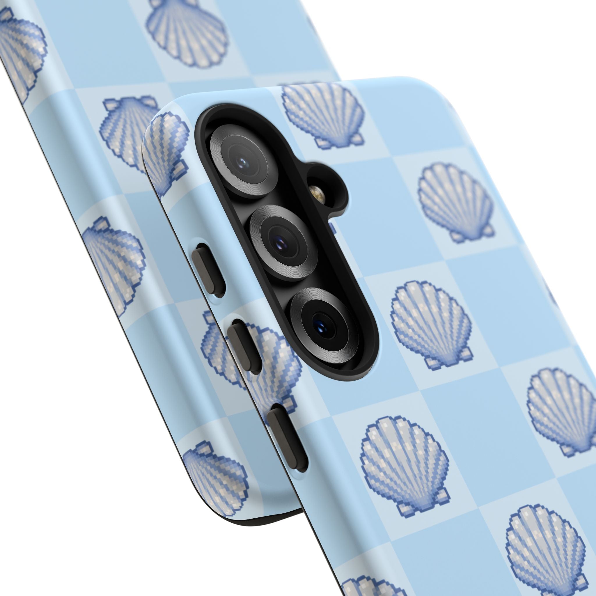 Shell Checkerboard Tough Phone Case — Light Blue Seashell Protective Cover